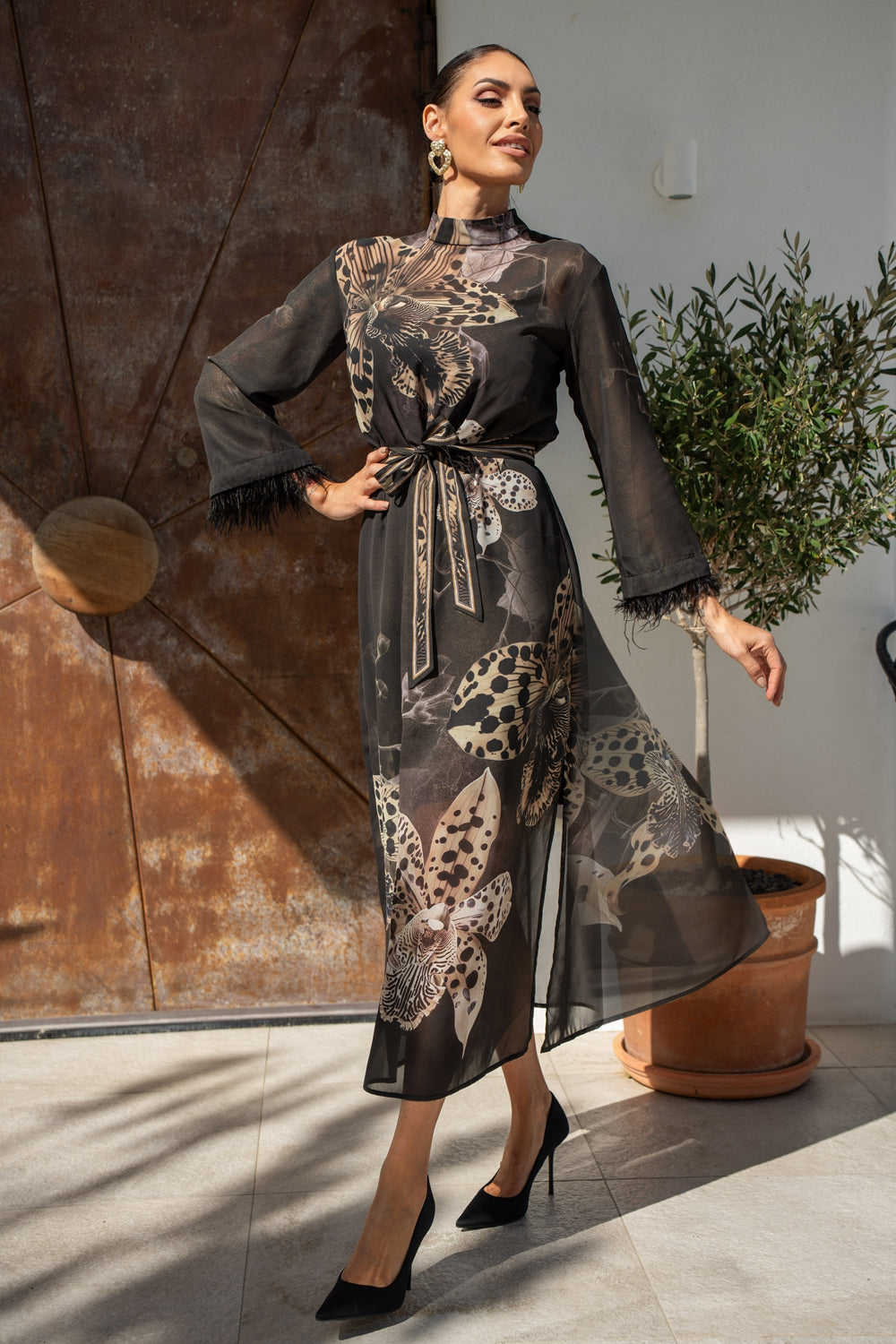 FRENCH CHIFFON CAFTAN DRESS - LEO ORCHID