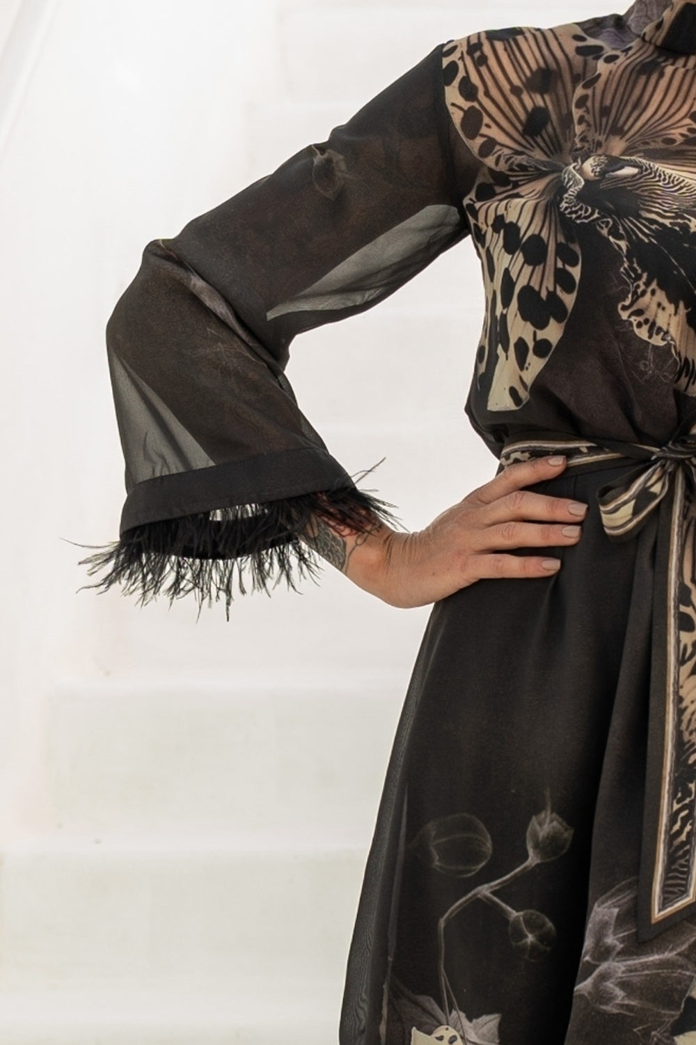 FRENCH CHIFFON CAFTAN DRESS - LEO ORCHID