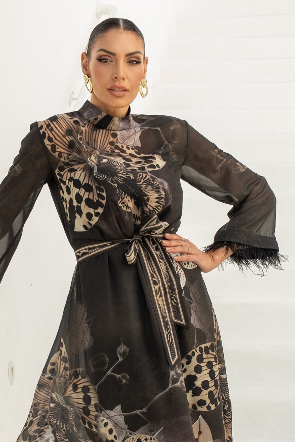 FRENCH CHIFFON CAFTAN DRESS - LEO ORCHID