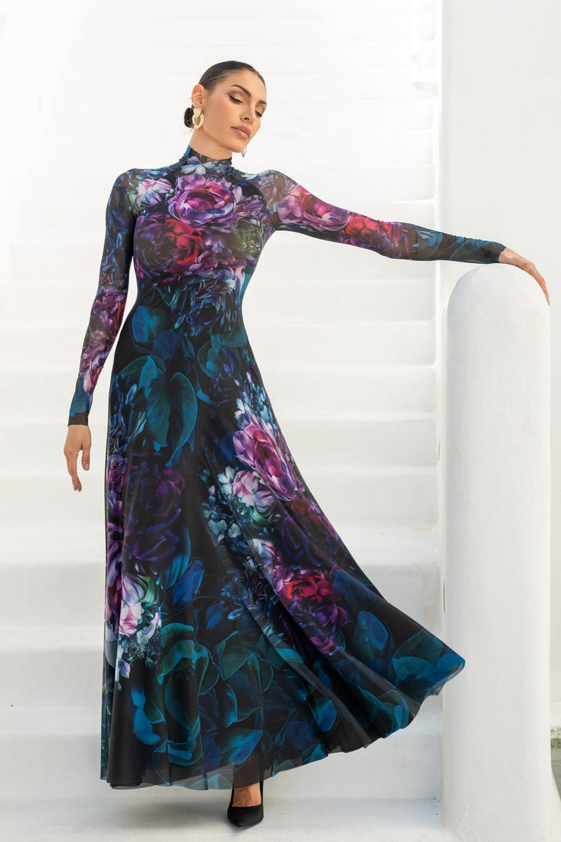 LONG FINE NET DRESS - PEONIES JIORO ДЪЛГА РОКЛЯ ОТ ФИНА МРЕЖА - PEONIES JIORO