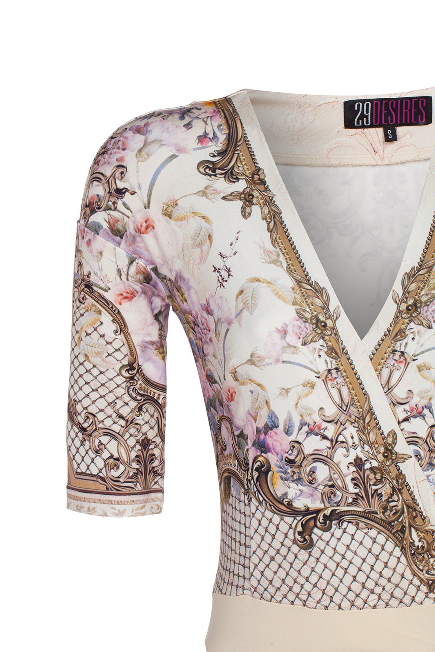 WRAPPED V-NECK BODYSUIT -  BAROQUE FLOWERS