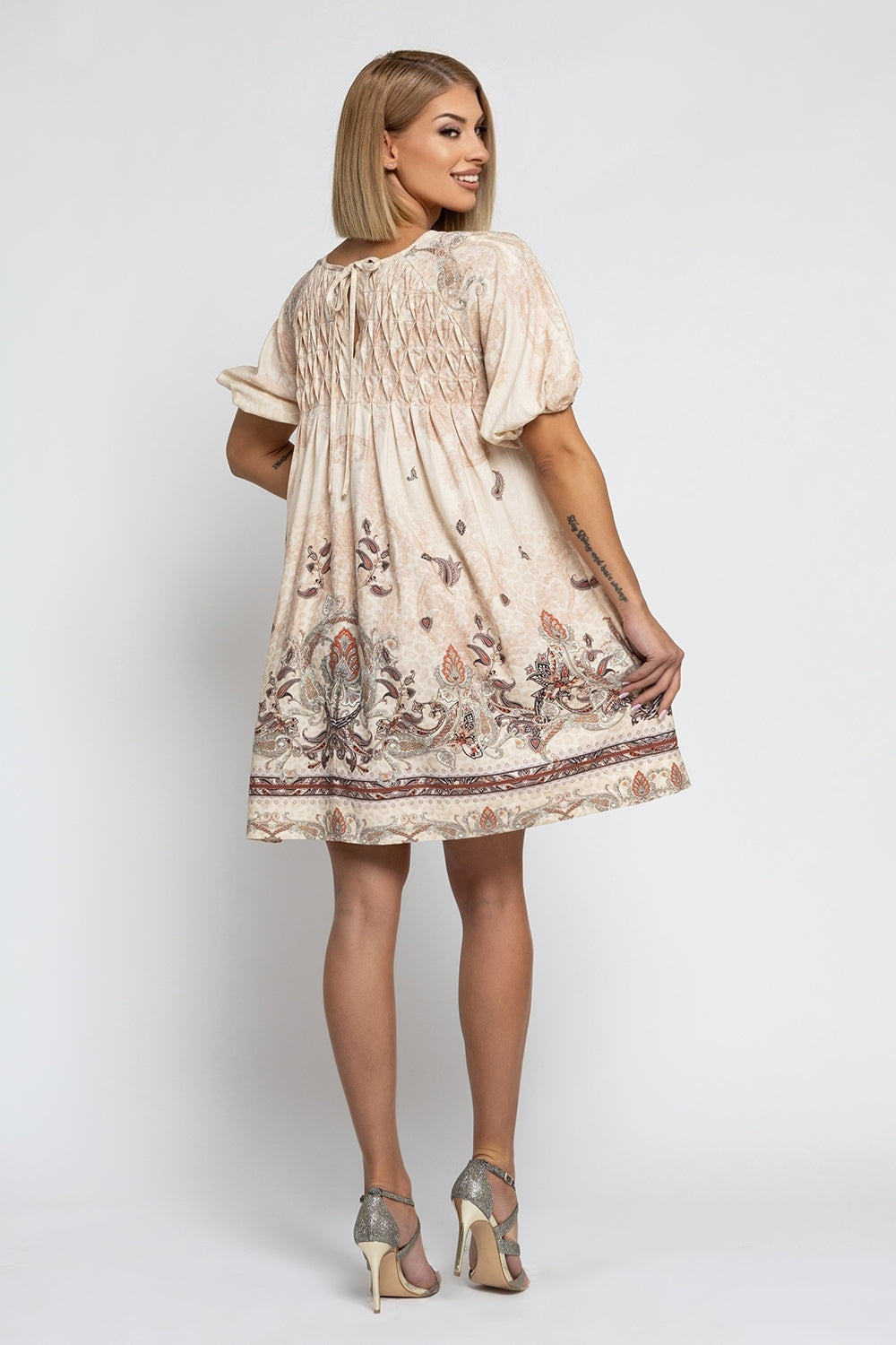 LINEN-LIKE BOHO DRESS – PAISLEY BEIGE