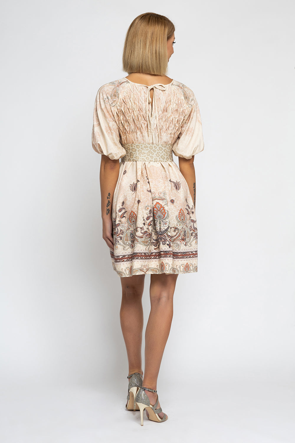 LINEN-LIKE BOHO DRESS – PAISLEY BEIGE