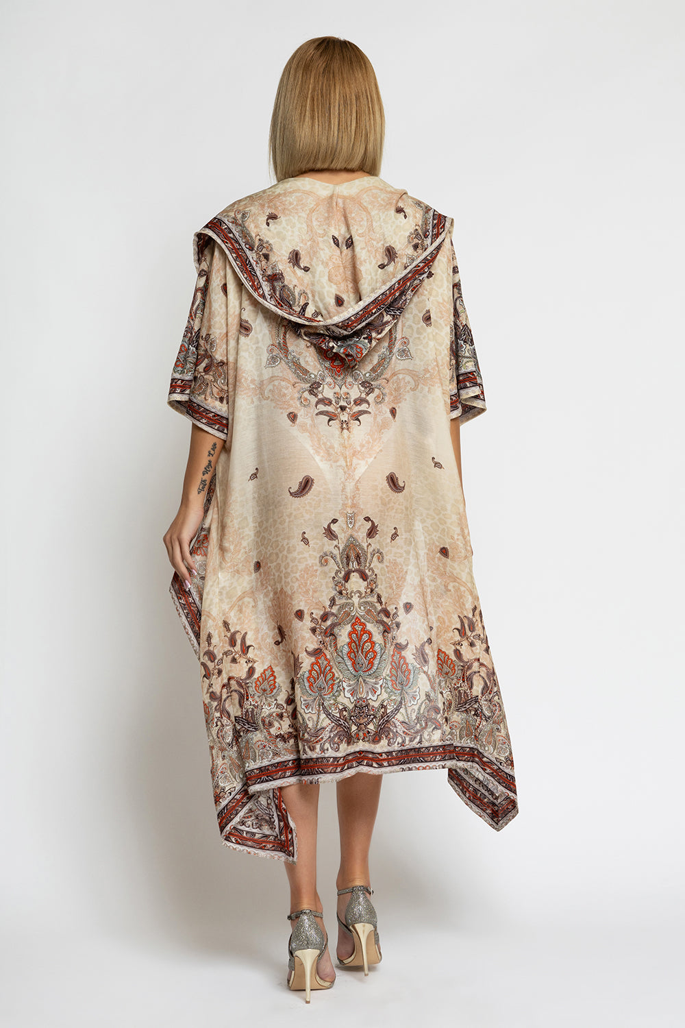SILK AND COTTON KIMONO WITH HOOD – PAISLEY BEIGE