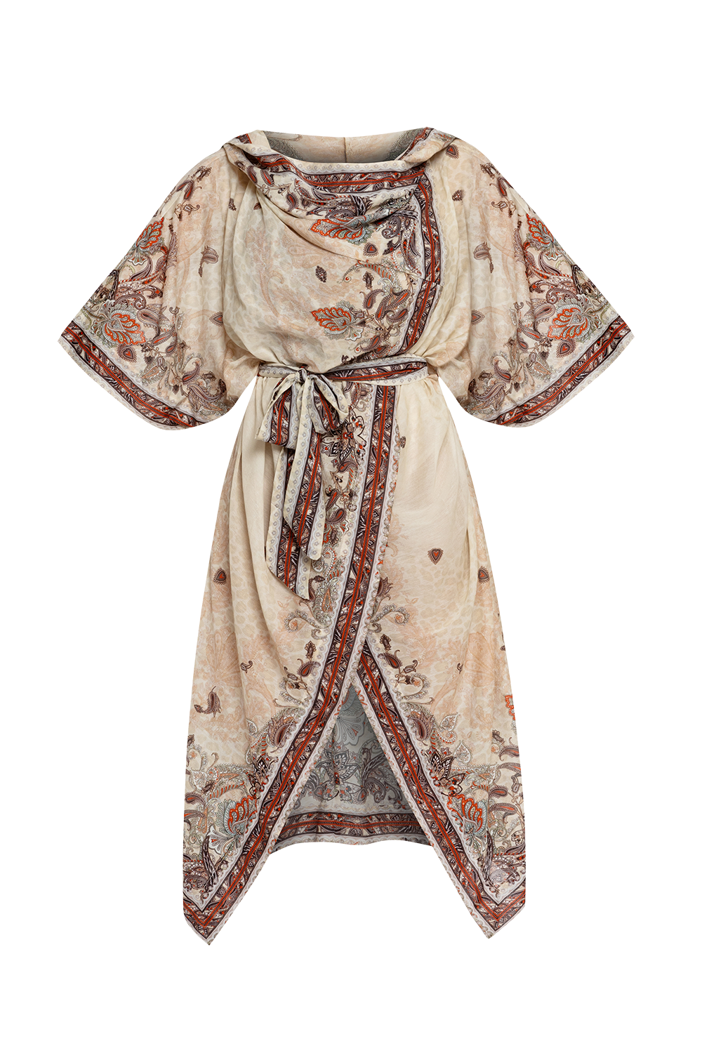 SILK AND COTTON KIMONO WITH HOOD – PAISLEY BEIGE