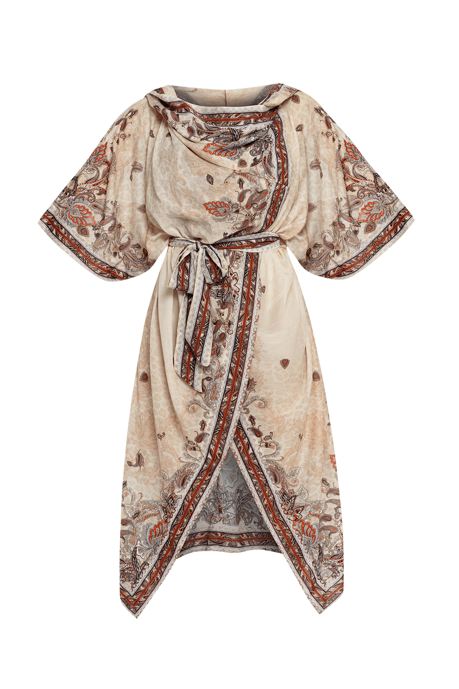 Kimono en soie et coton avec capuche – beige cachemire