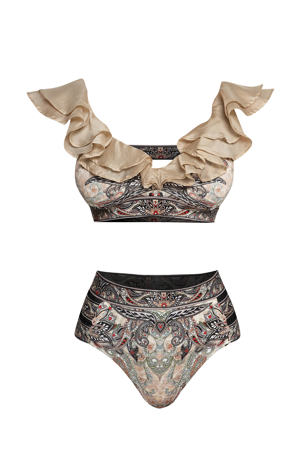 HIGH-WAISTED BIKINI BOTTOMS – PAISLEY BEIGE