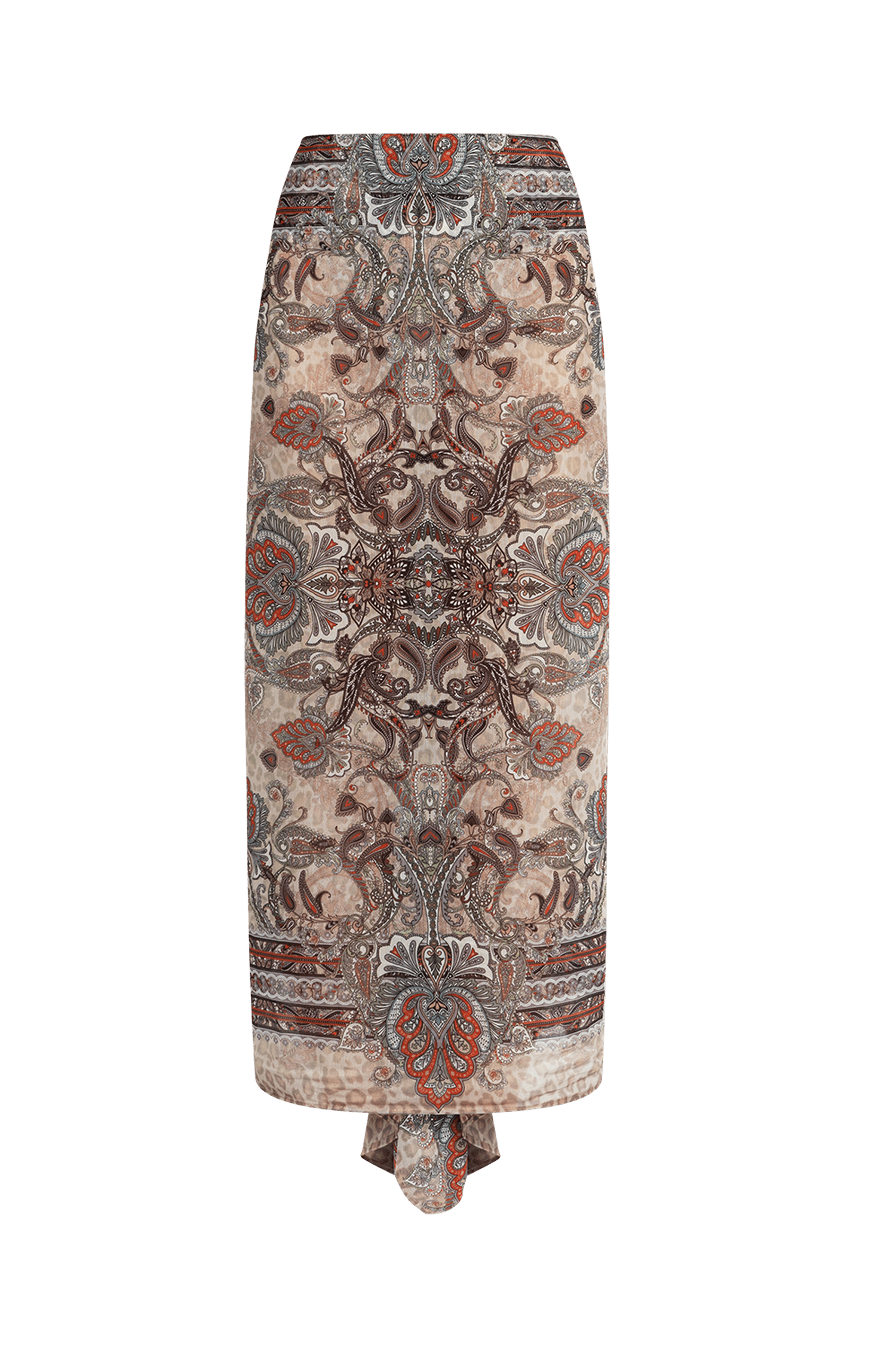 ENSEMBLE DE PAREO ET ÉCHARPE EN VISCOSE DE SOIE – BEIGE PAISLEY
