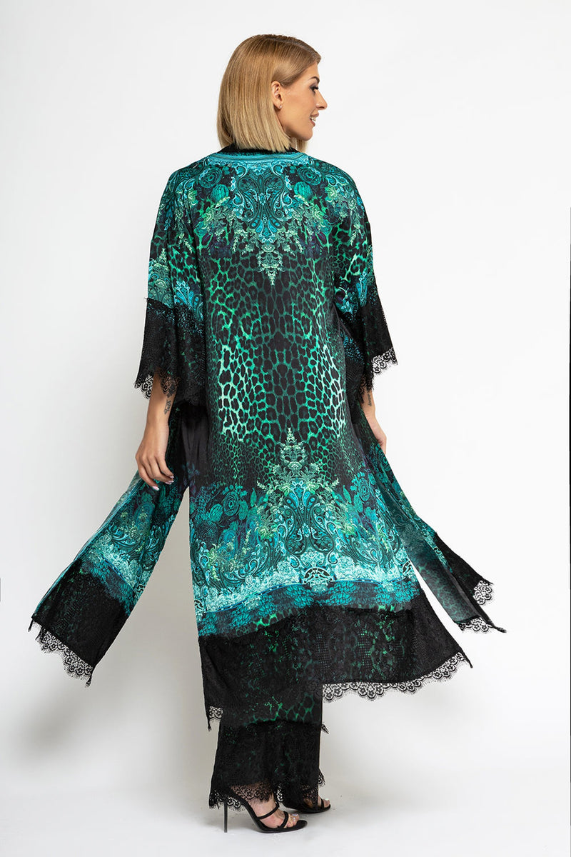 KIMONO EN VISCOSE - LÉOPARD VERT NÉON