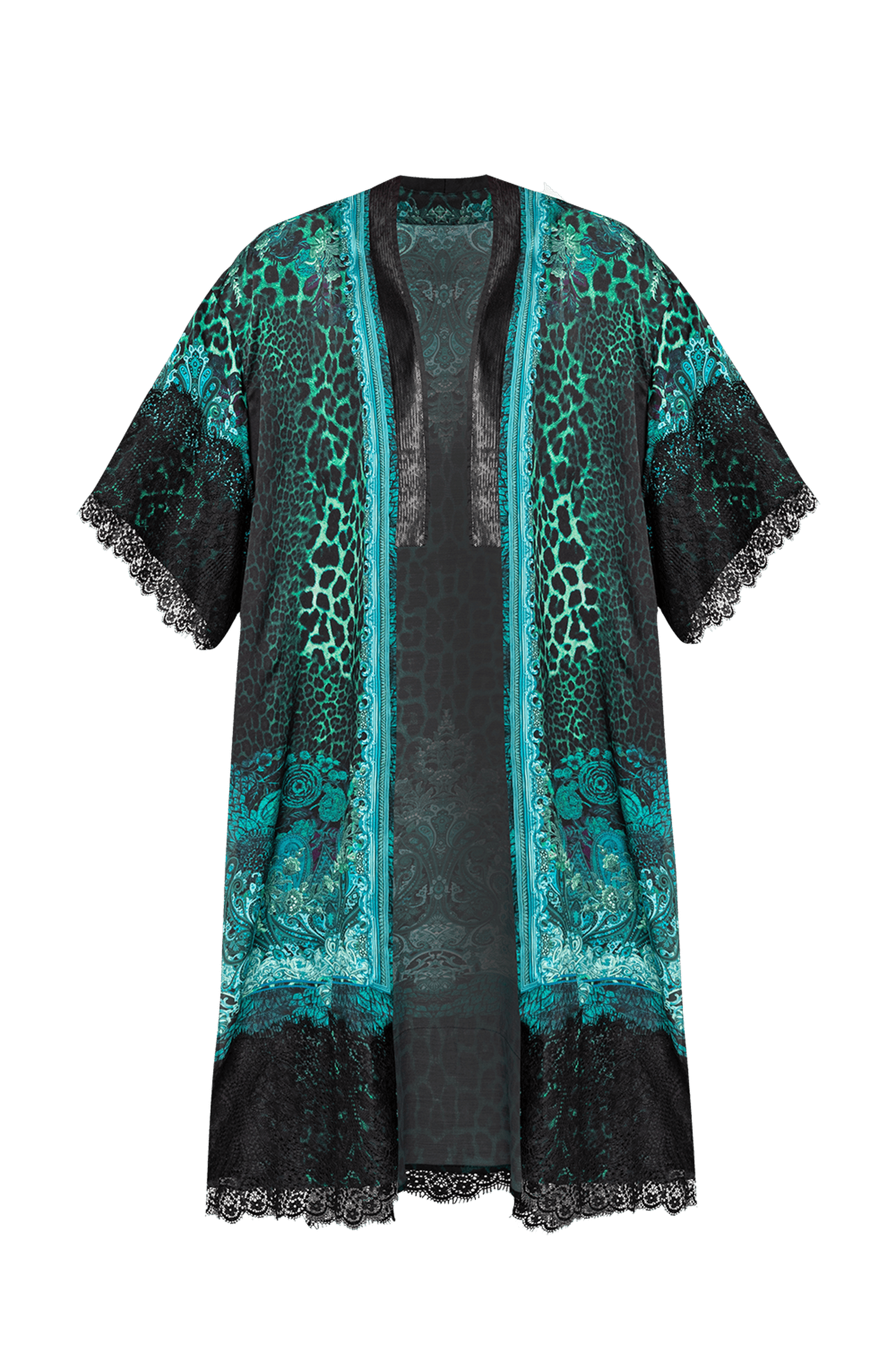 KIMONO EN VISCOSE - LÉOPARD VERT NÉON