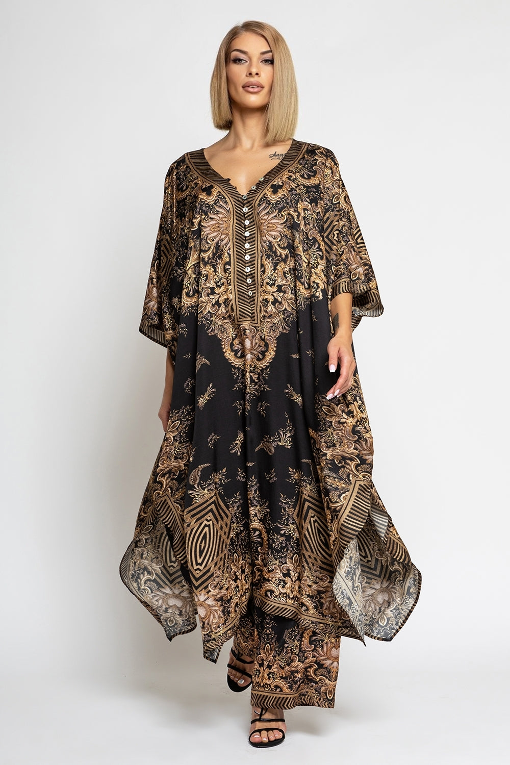 SATIN VISCOSE CAFTAN - GOLDEN STRIPES