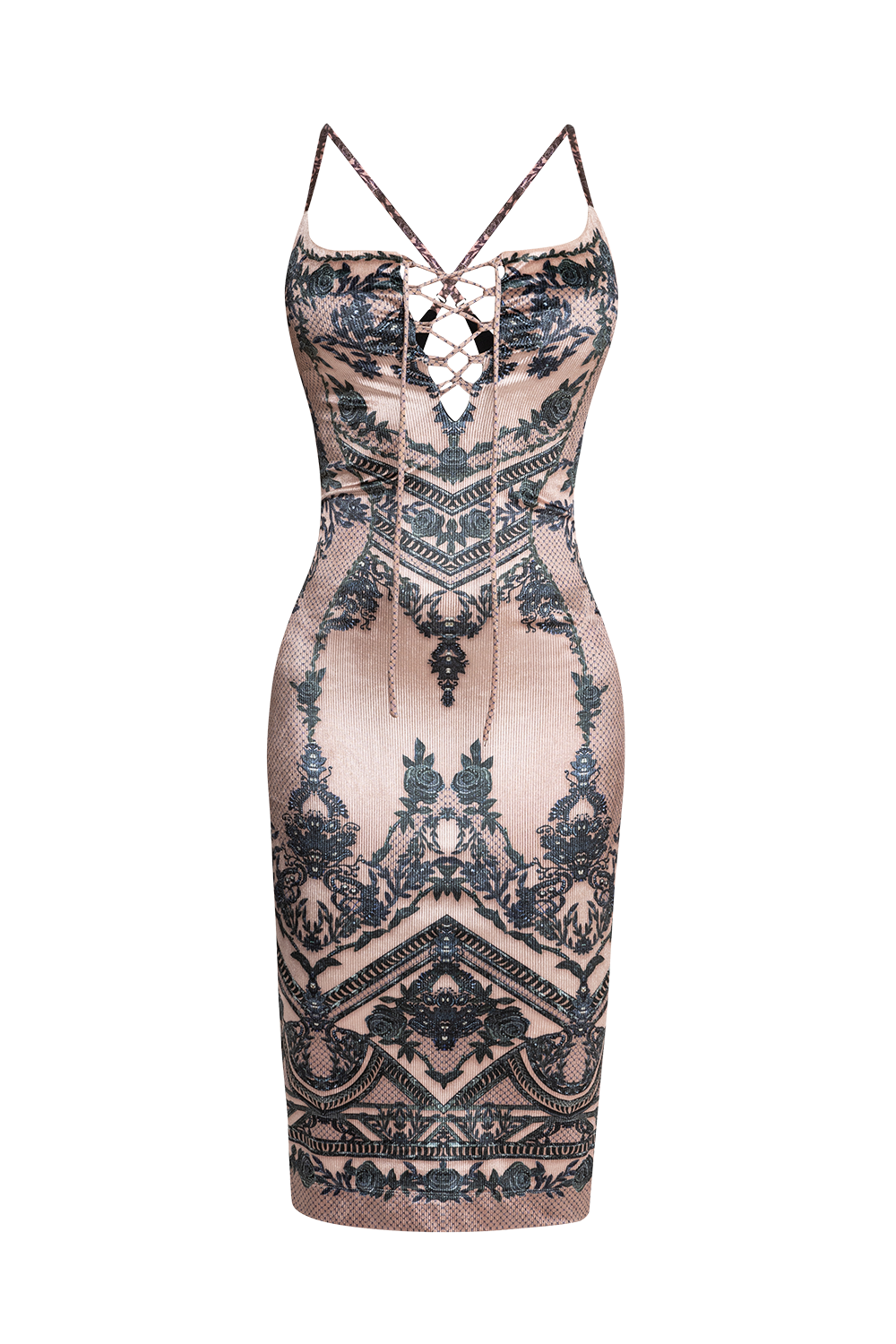 BACKLESS RIBBED VELVET DRESS - GRAFFITI POWDER