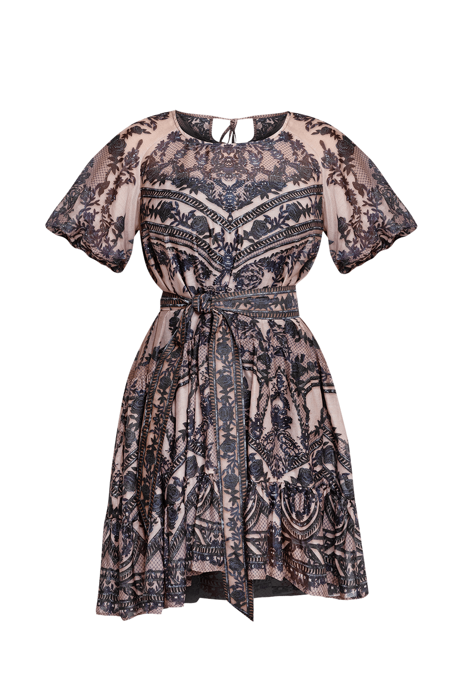 SILK VISCOSE DRESS WITH RUFFLE - GRAFFITI POWDER