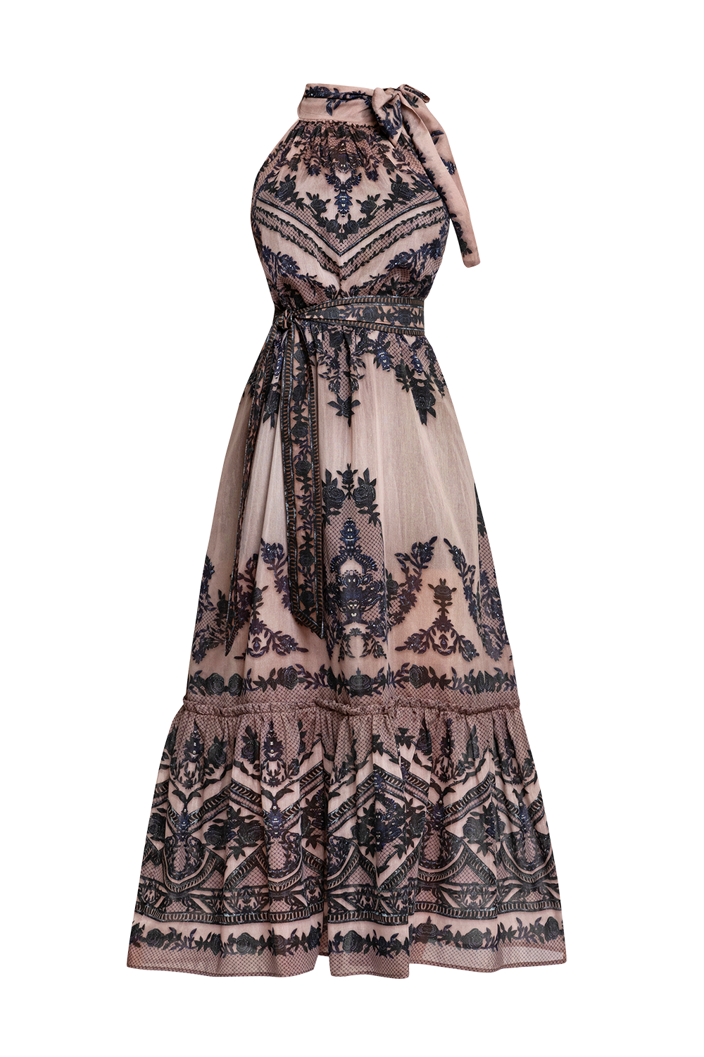 SILK VISCOSE LONG DRESS - GRAFFITI POWDER