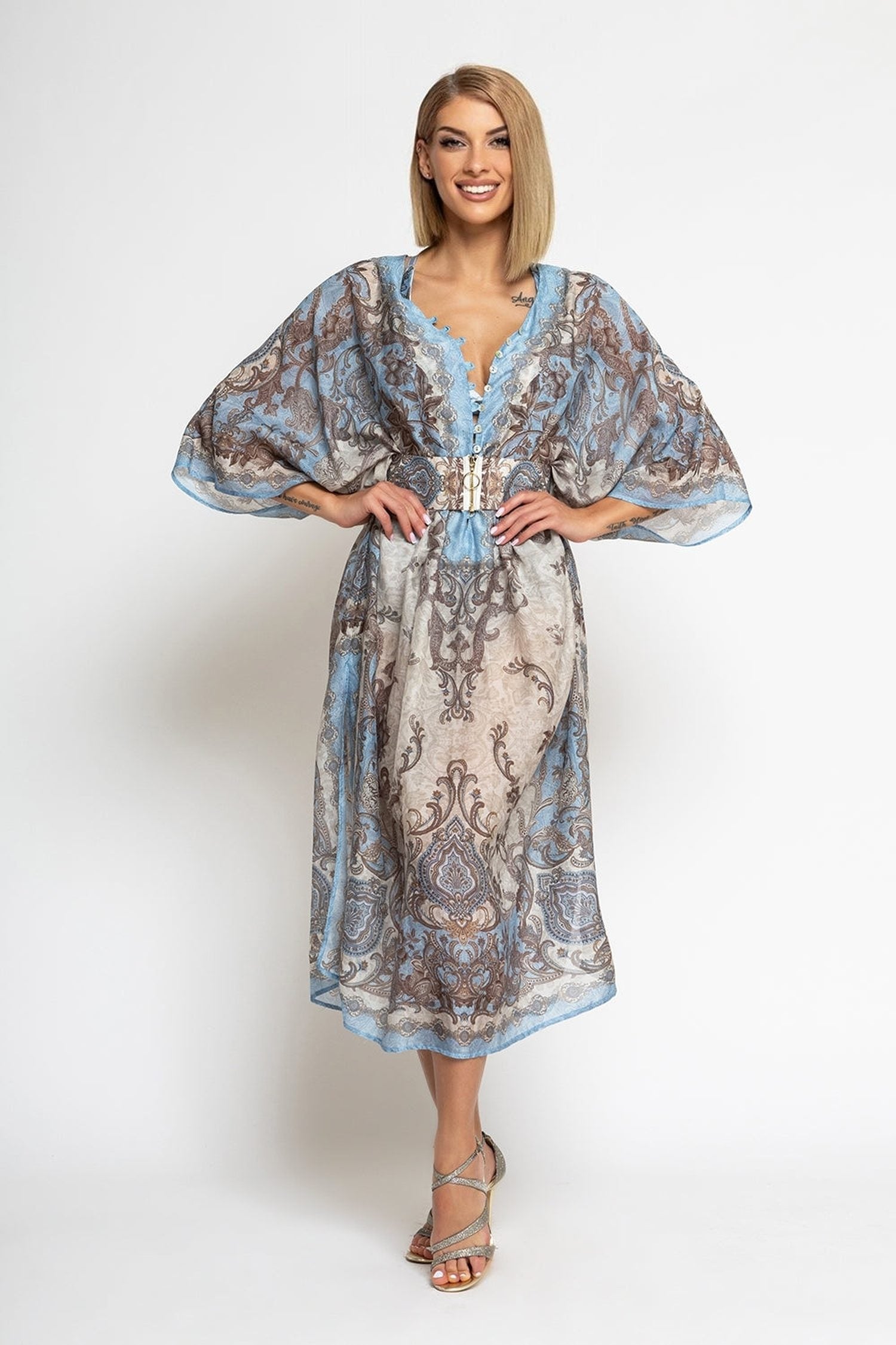 Caftan en coton de soie - Ciel Paisley