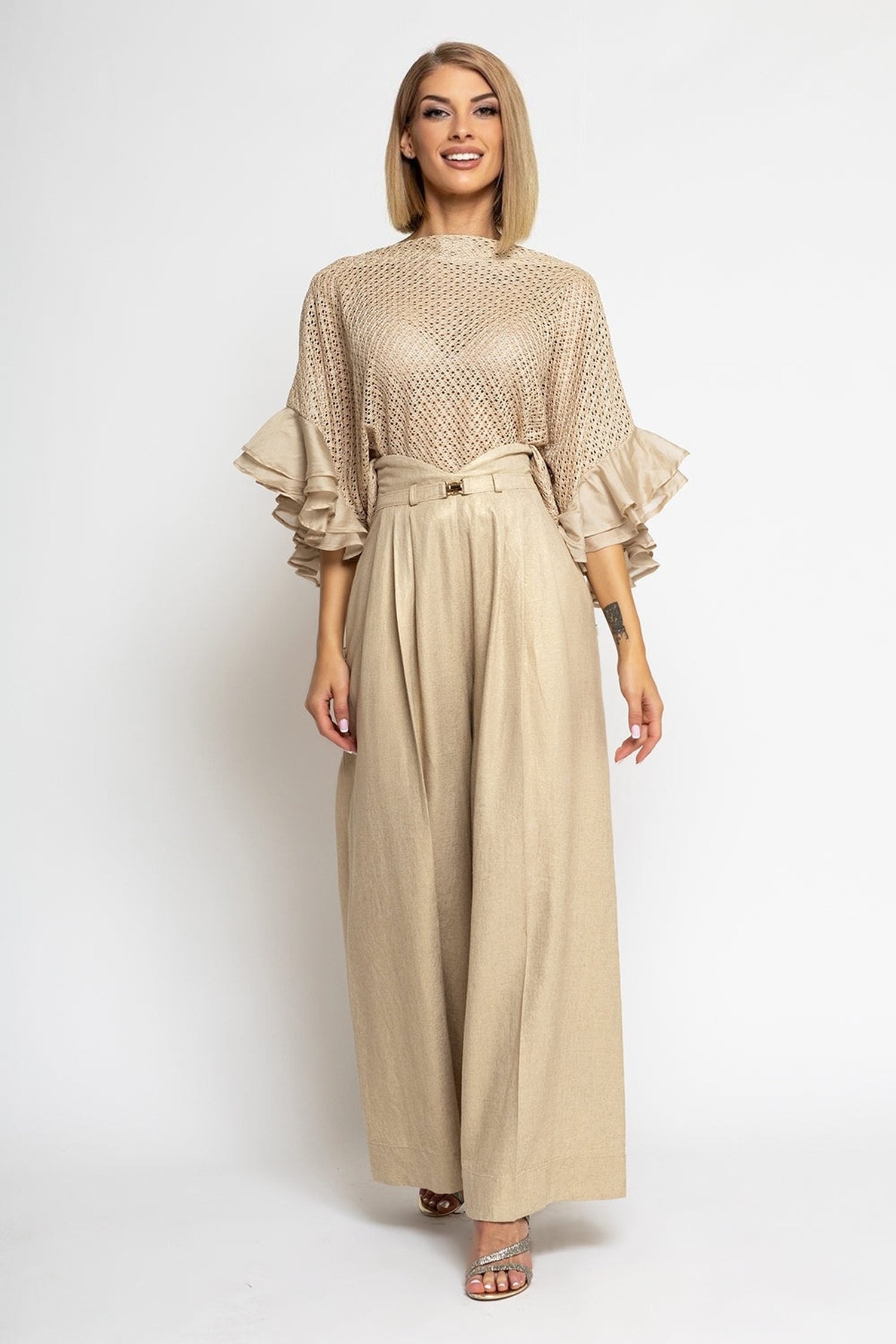PANTALON EN LIN À TAILLE HAUTE ET JAMBE LARGE - ESSENTIELS