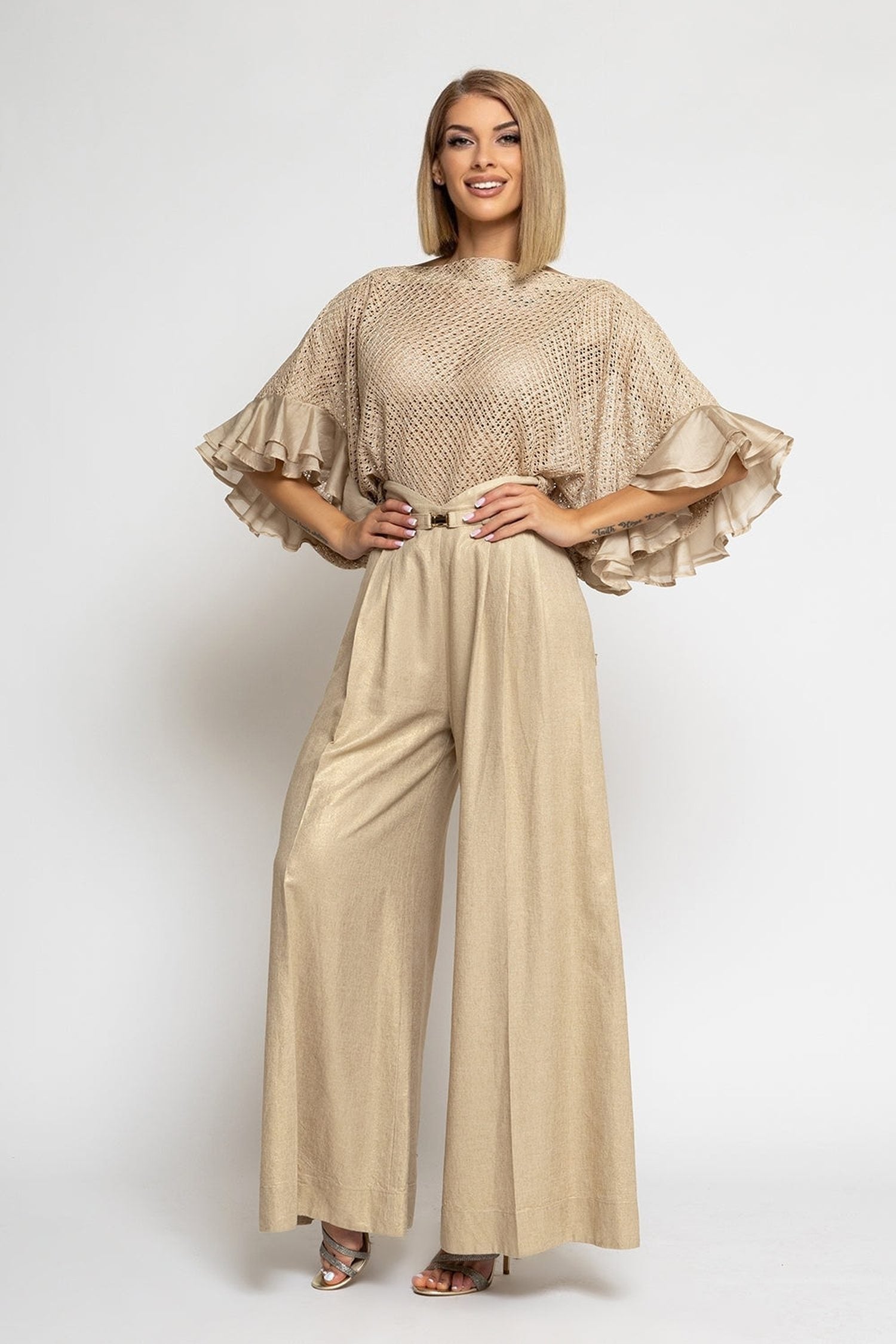 PANTALON EN LIN À TAILLE HAUTE ET JAMBE LARGE - ESSENTIELS