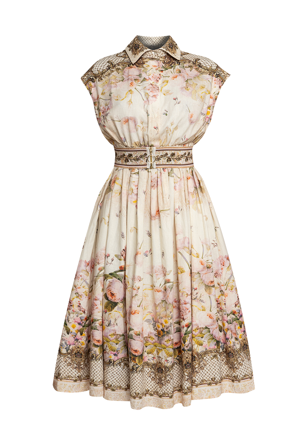 LONG POPLIN DRESS WITH DETACHABLE BELT - BAROQUE FLOWERS