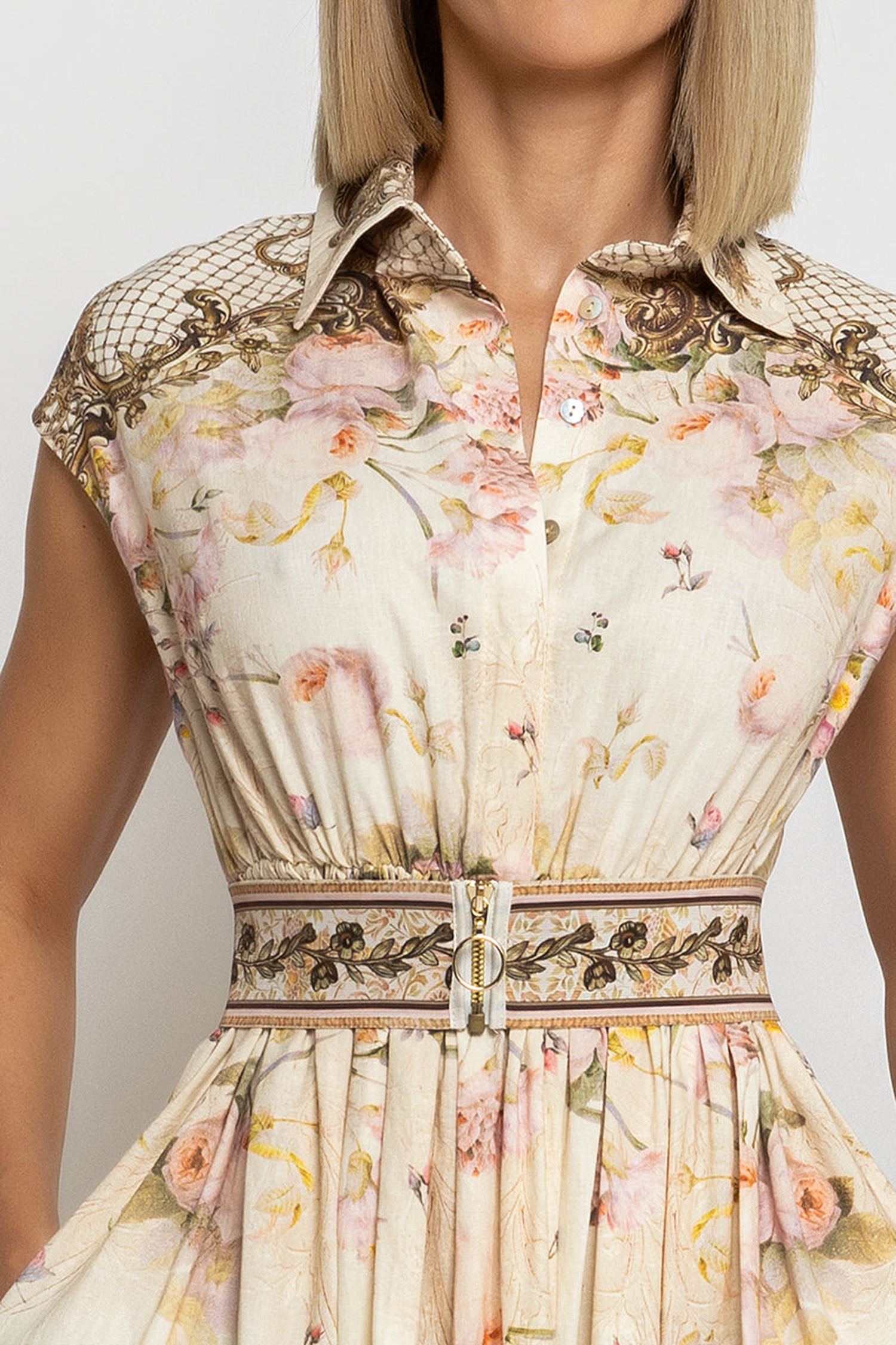 ELASTIC WIDE BELT WITH ZIPPER - BAROQUE FLOWERS