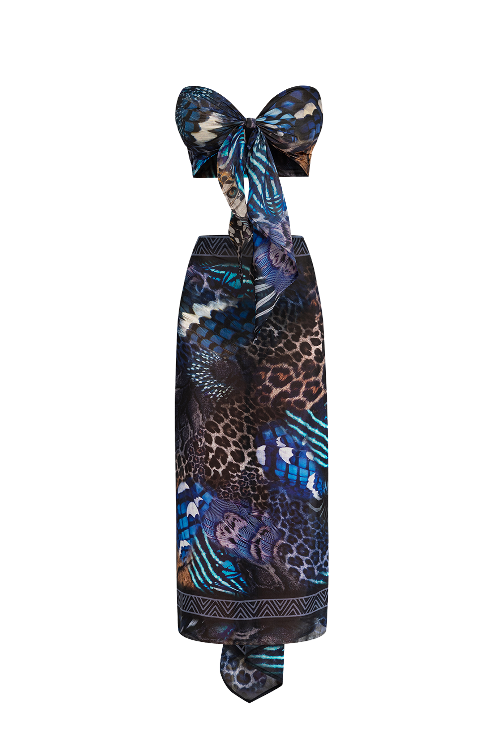 SILK AND COTTON PAREO AND SCARF SET - LEO NEON DARK