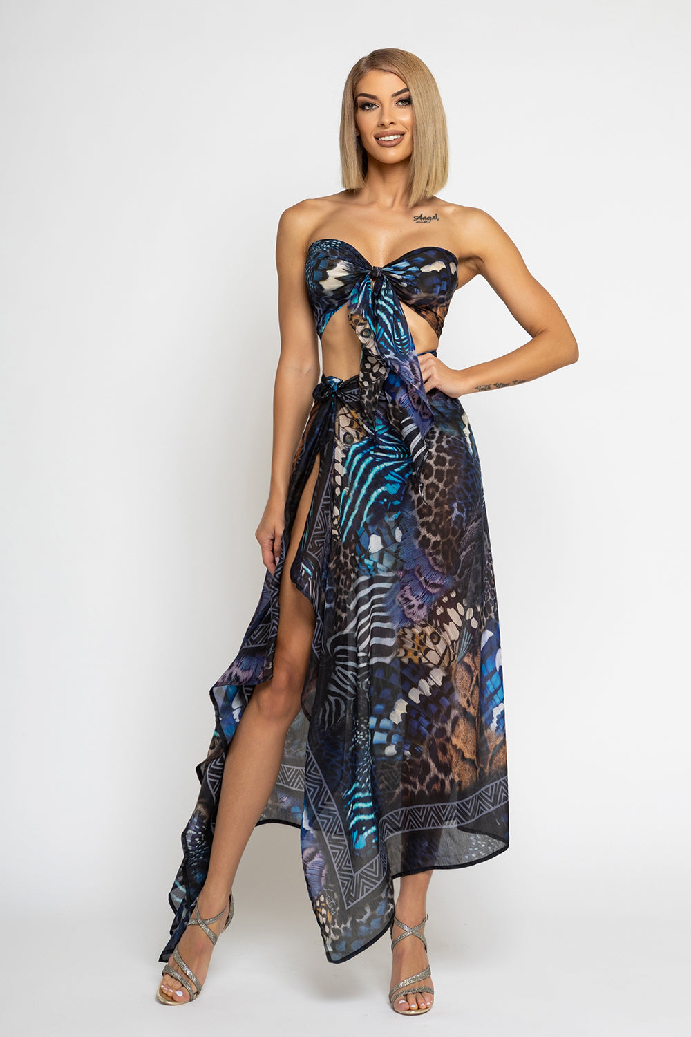 SILK AND COTTON PAREO AND SCARF SET - LEO NEON DARK
