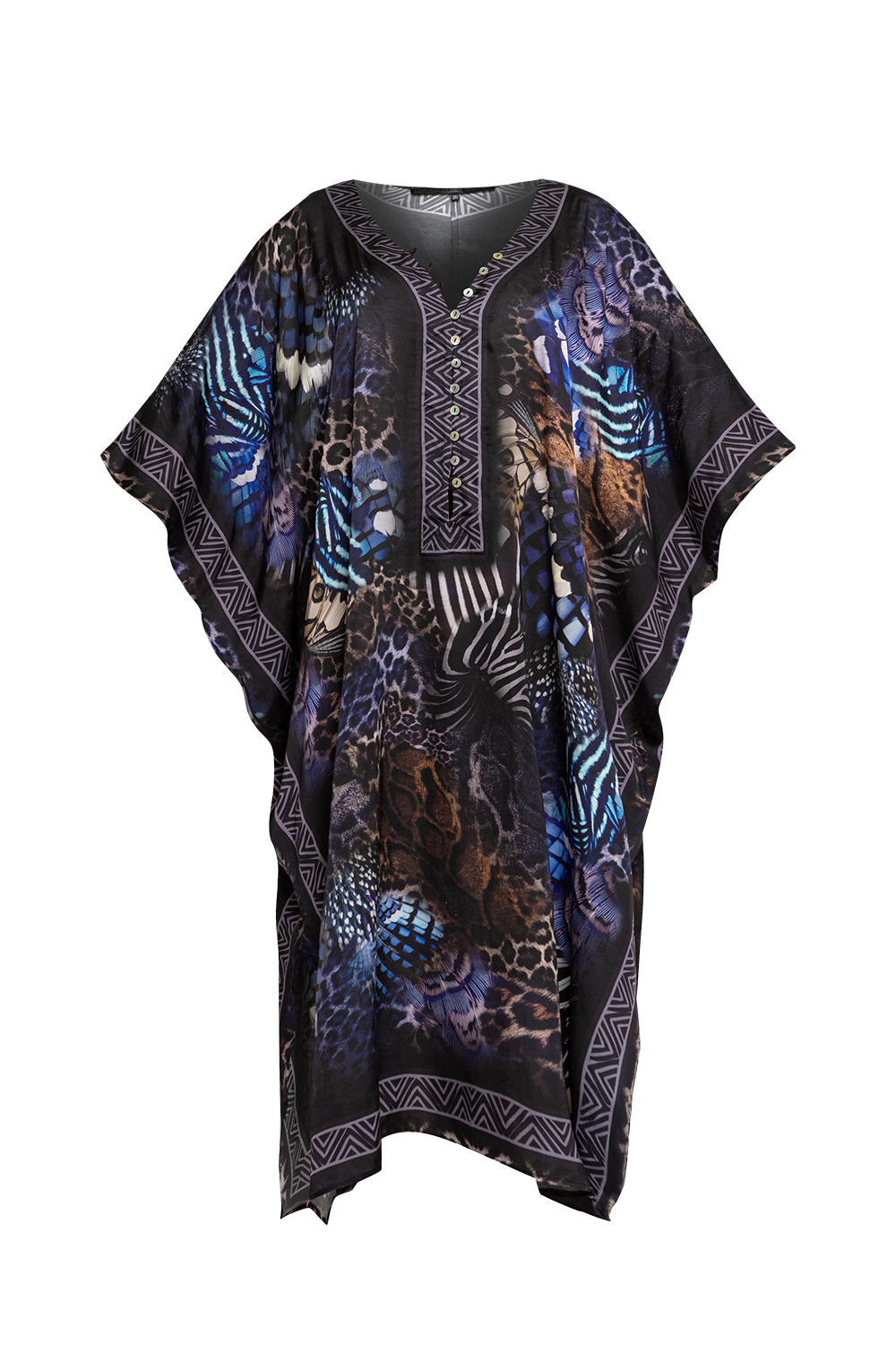 SATIN VISCOSE CAFTAN - LEO NEON DARK
