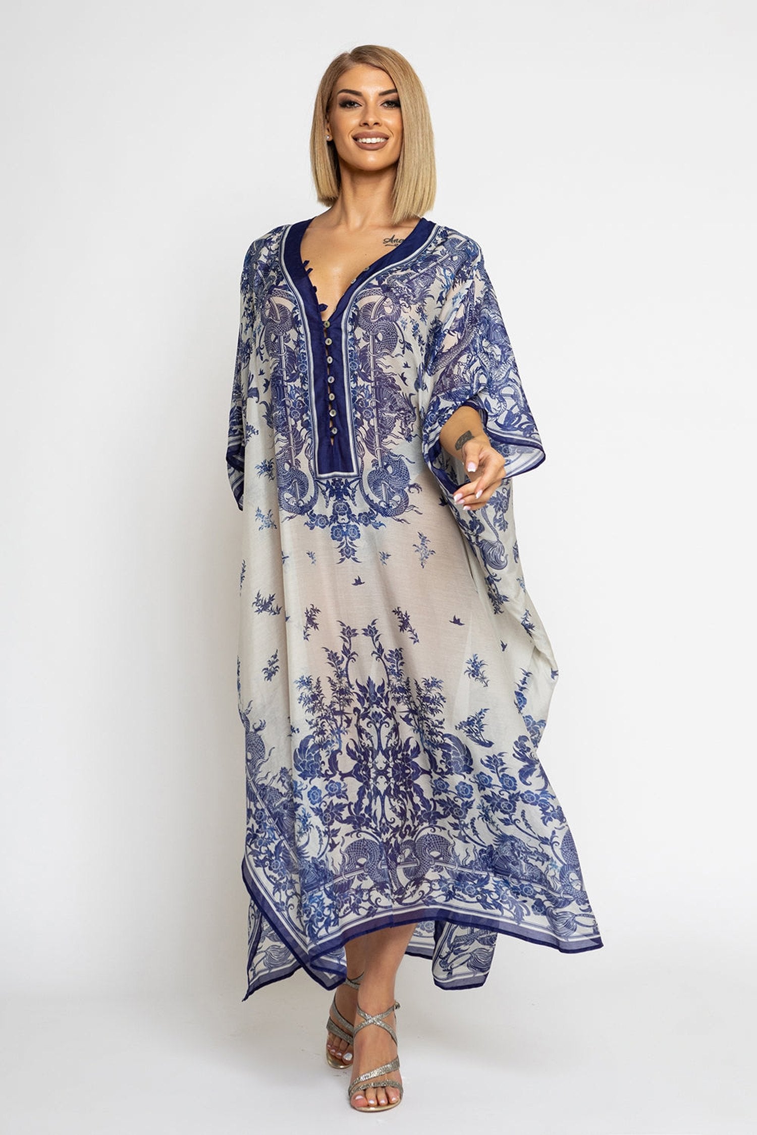 Caftan en coton de soie - Ciel d'Asie