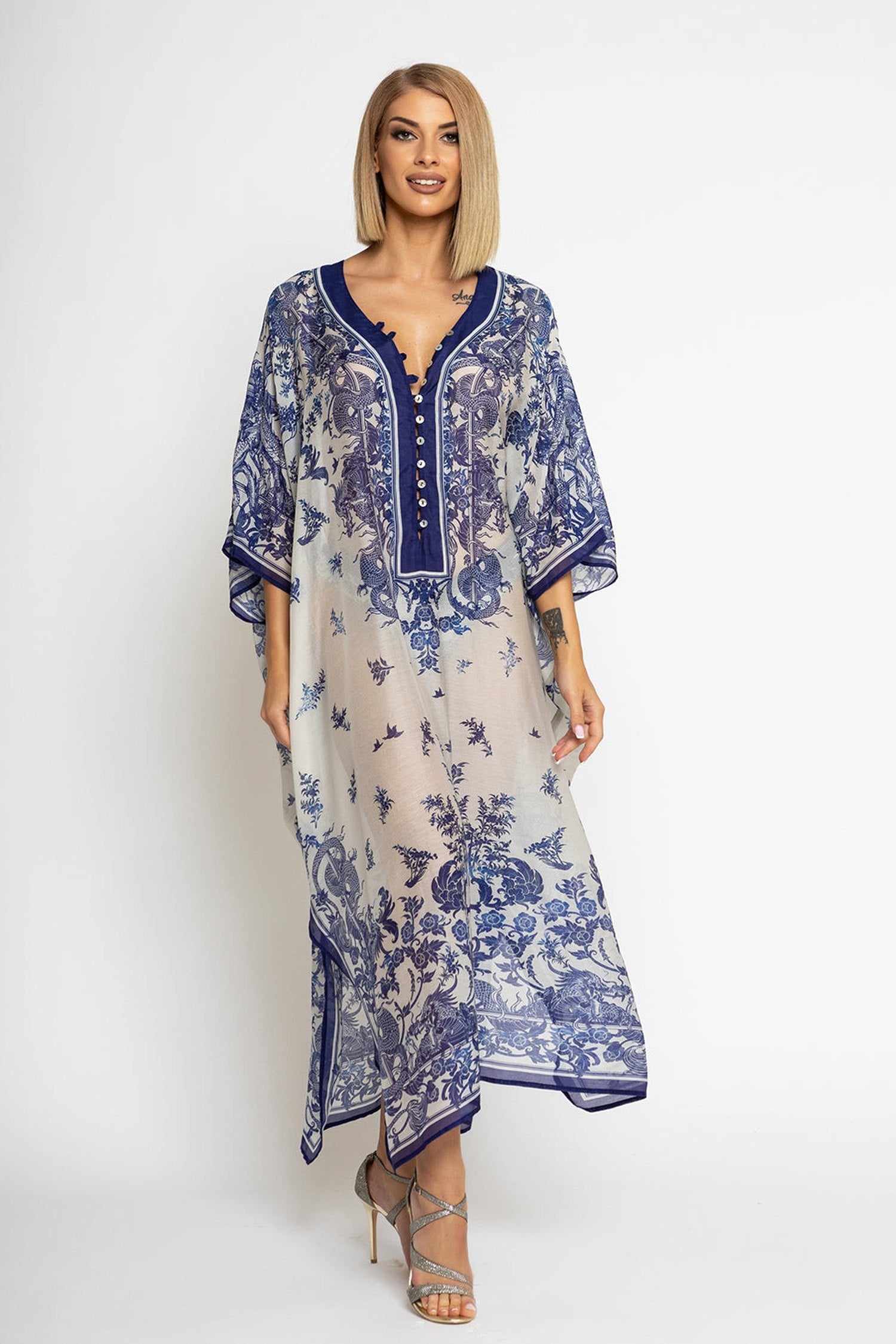 Caftan en coton de soie - Ciel d'Asie