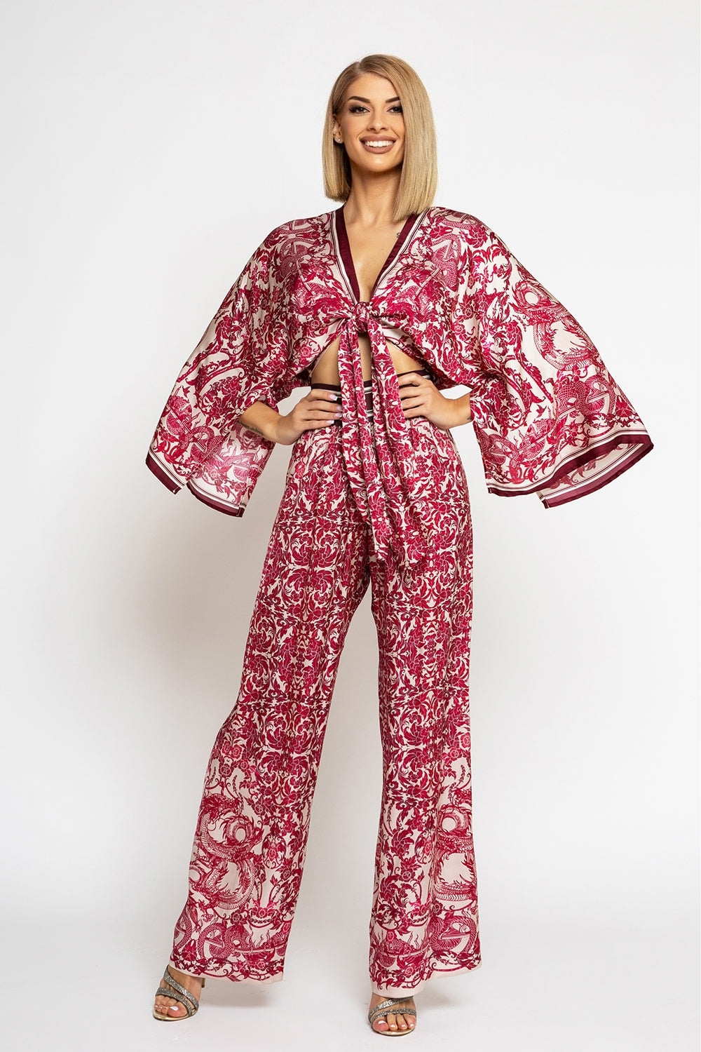 VISCOSE CROP KIMONO - ASIA BORDEAUX