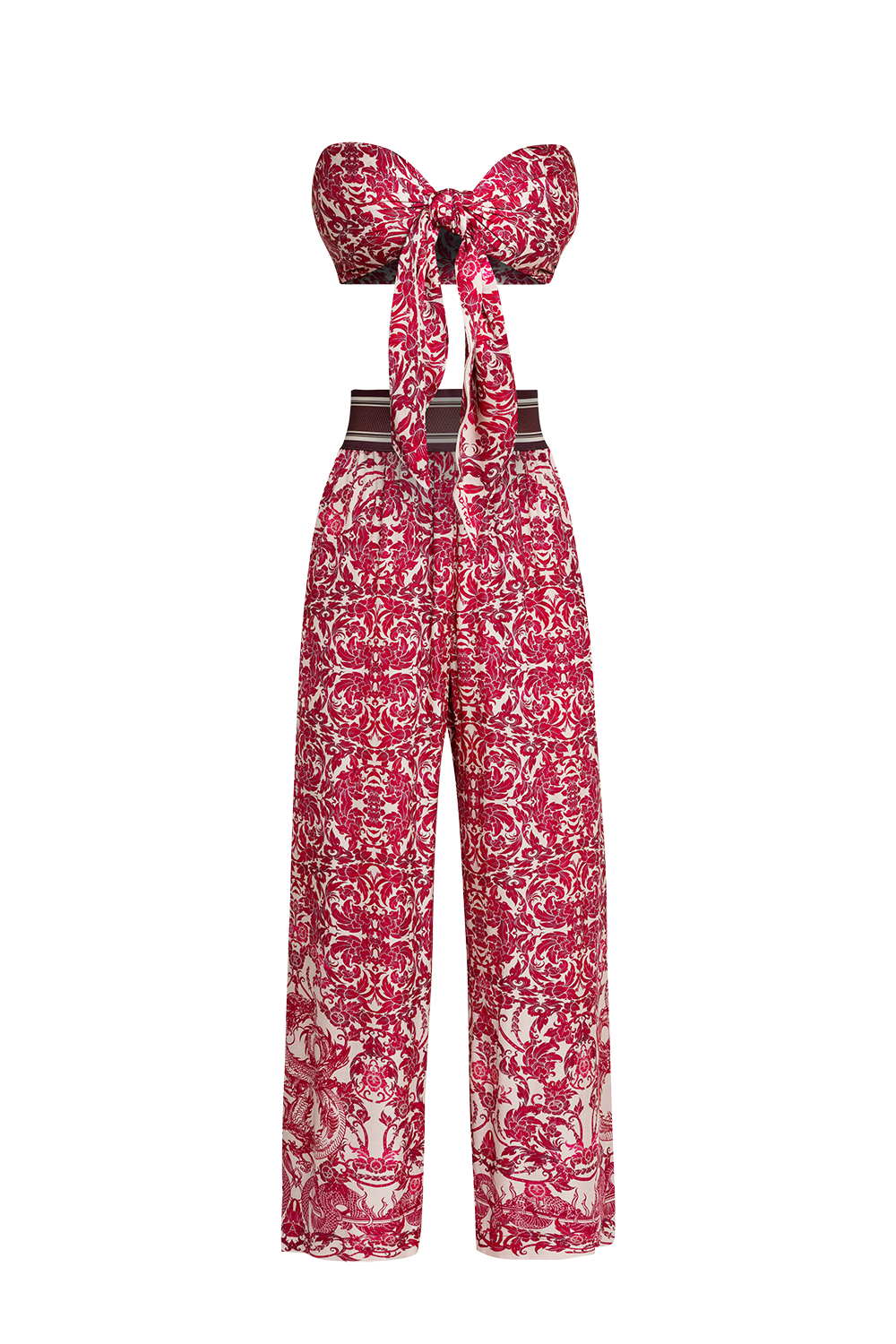LOOSE PANTS AND VISCOSE SCARF SET - ASIA BORDEAUX