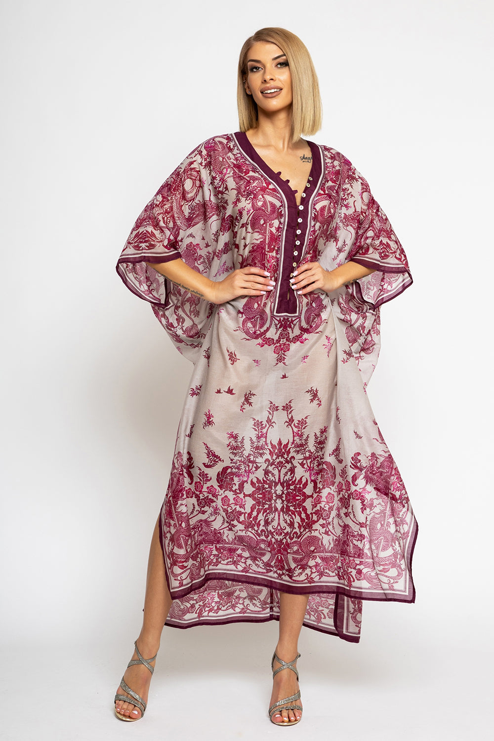 SILK COTTON CAFTAN - ASIA BORDEAUX