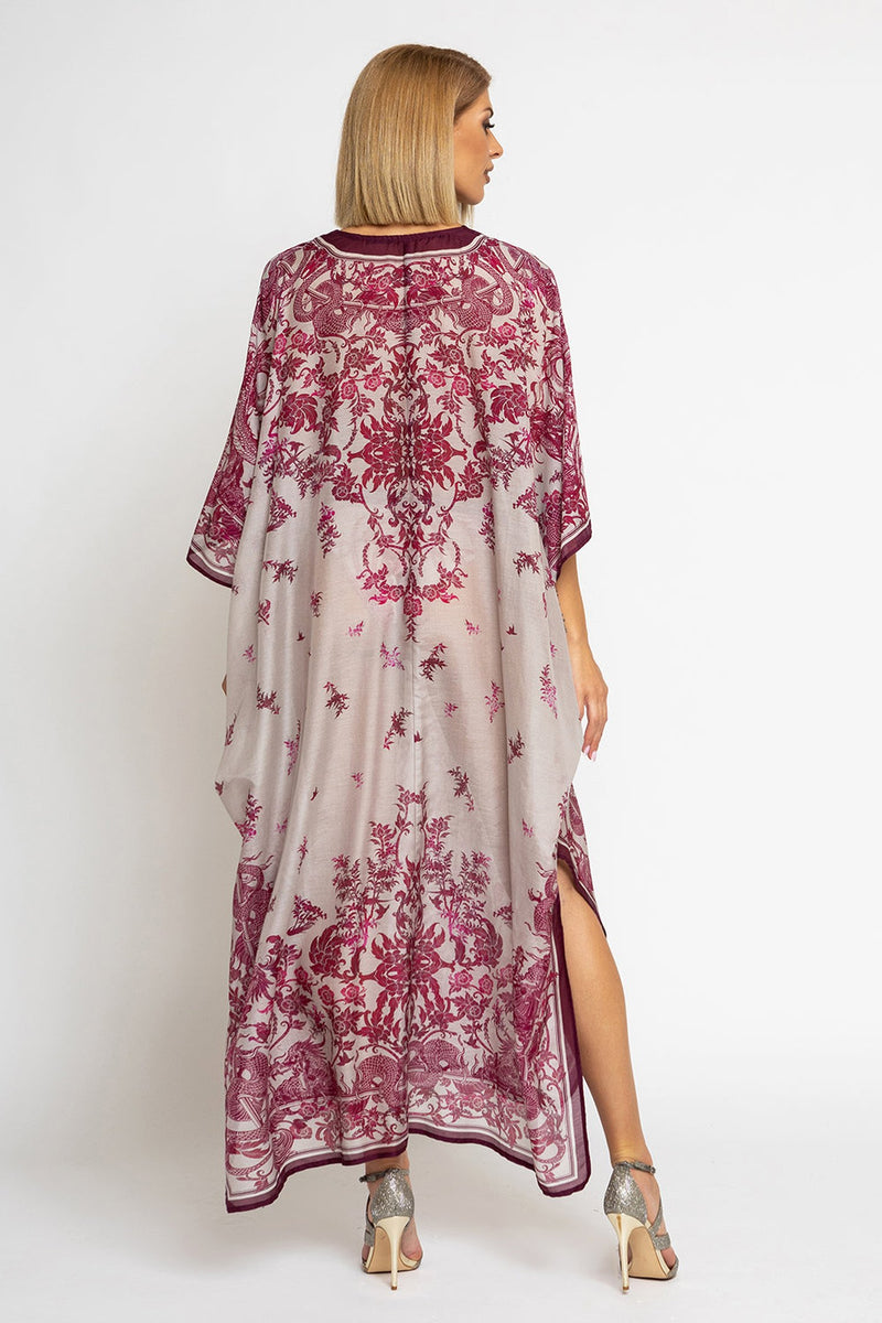 SILK COTTON CAFTAN - ASIA BORDEAUX