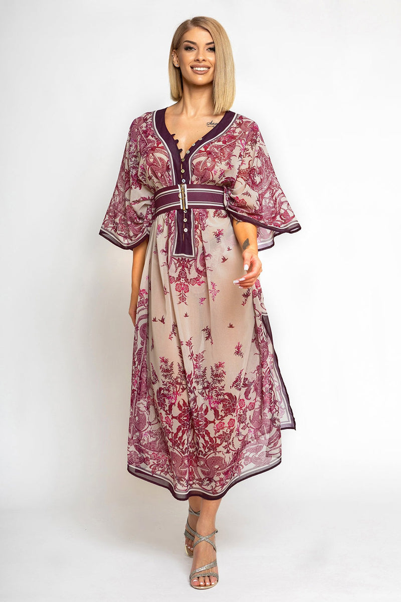SILK COTTON CAFTAN - ASIA BORDEAUX