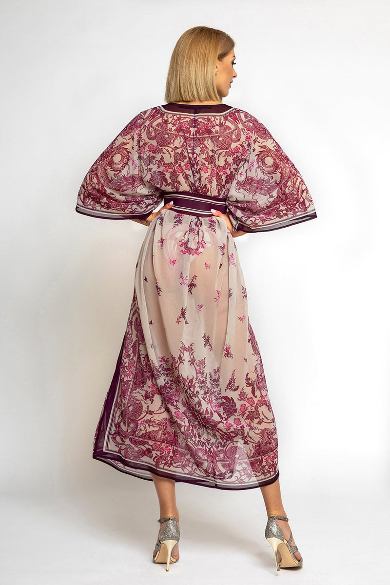 SILK COTTON CAFTAN - ASIA BORDEAUX