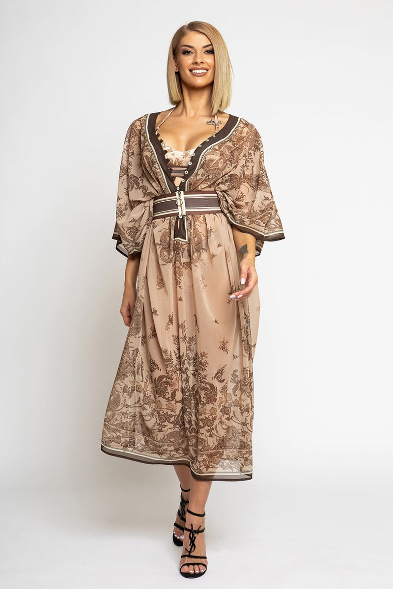 SILK COTTON CAFTAN - ASIA BEIGE