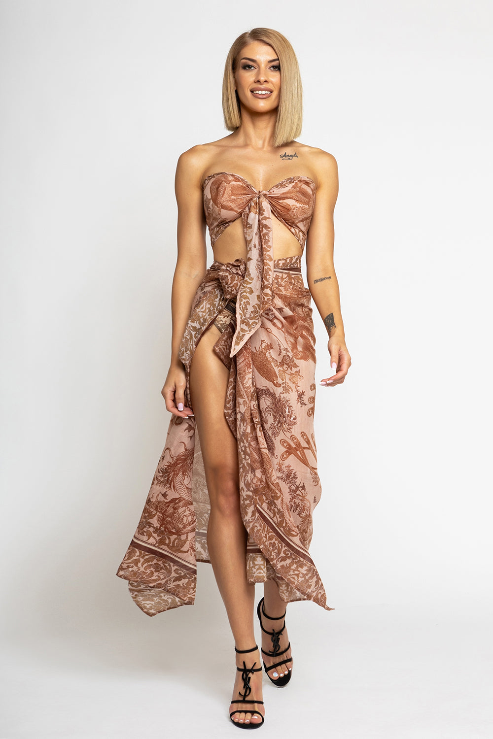 COTTON SILK PAREO AND SCARF SET - ASIA BEIGE