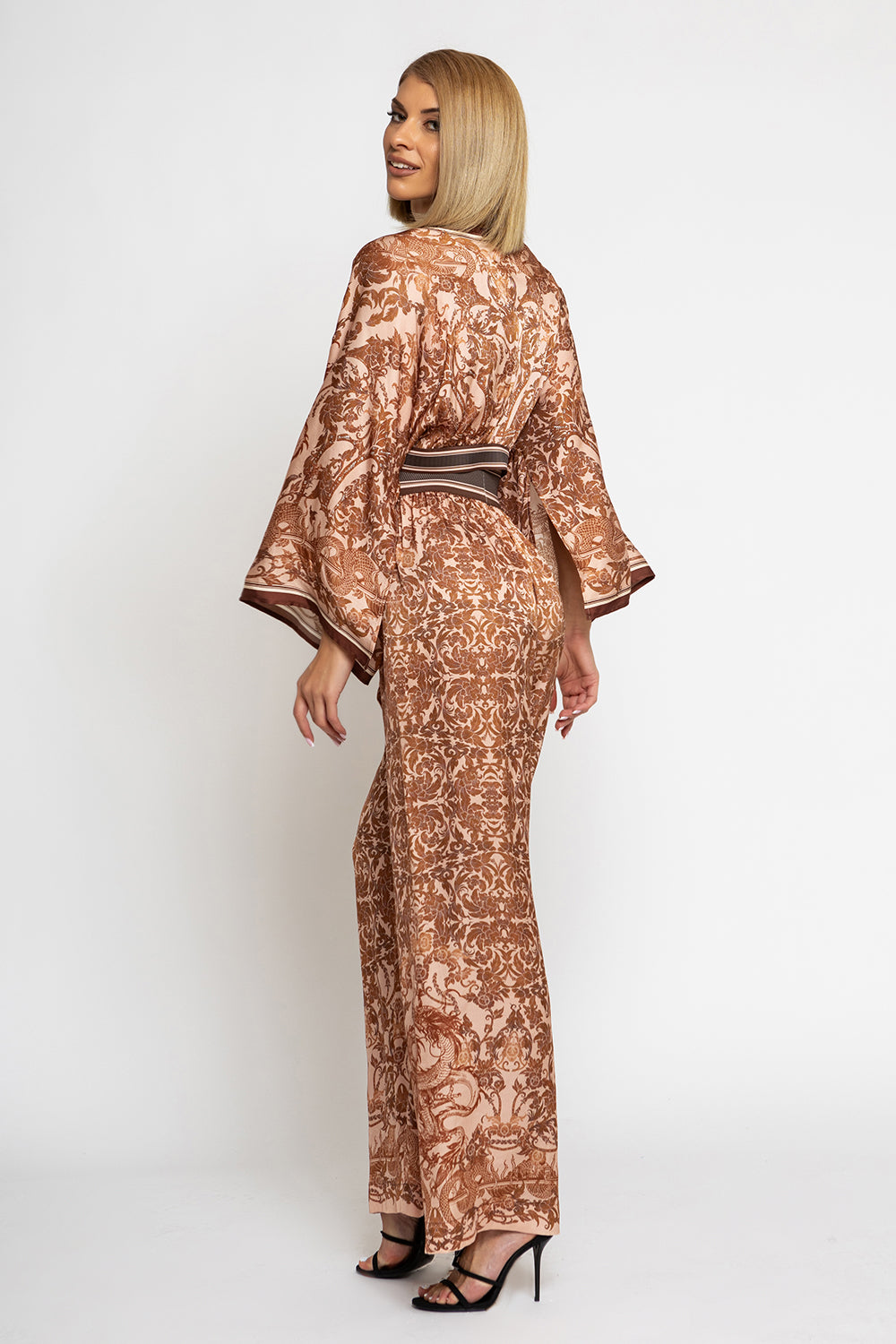LOOSE PANTS AND VISCOSE SCARF SET - ASIA BEIGE