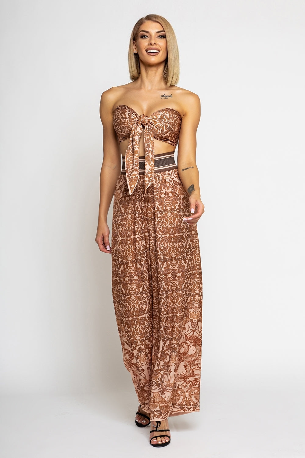 LOOSE PANTS AND VISCOSE SCARF SET - ASIA BEIGE