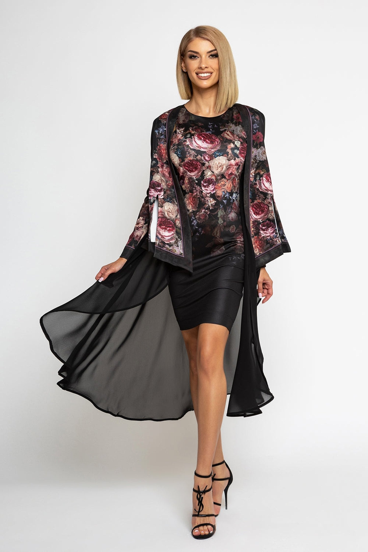 MANTEAU EN CHIFFON ÉLÉGANT - FLEURS VINTAGE
