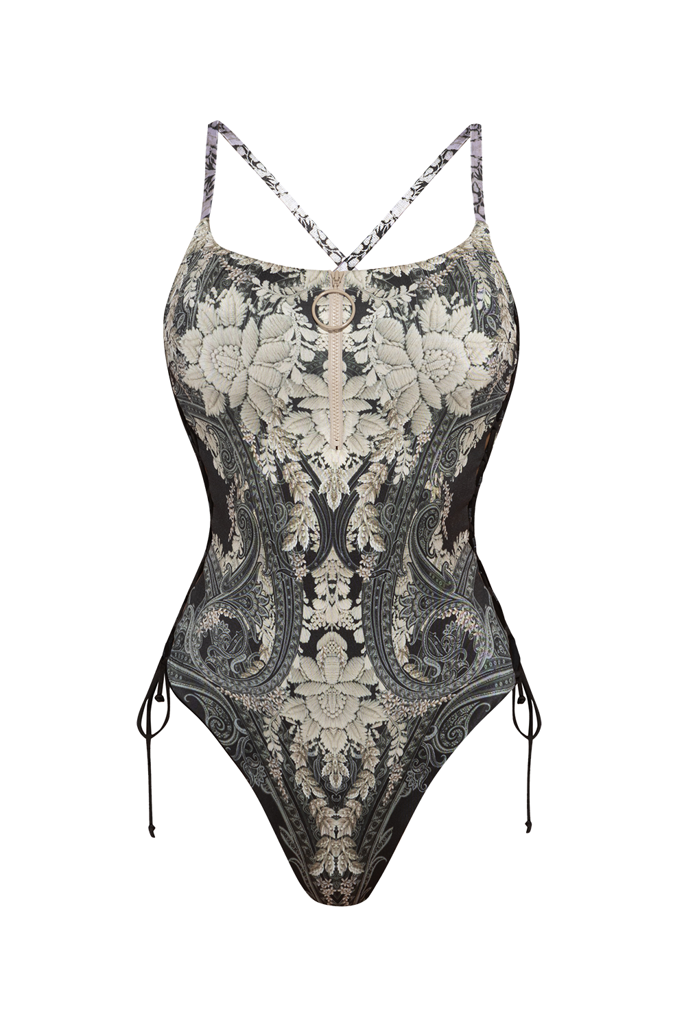 CUT-OUT SWIMSUIT WITH ZIP AND SIDE TIES – FROZEN LOTUS
