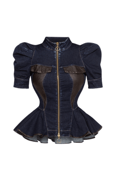 BUFFER SLEEVE DENIM BLAZER - ESSENTIALS JIORO ДЕНИМЕН БЛЕЙЗЕР С БУФАН РЪКАВ - ESSENTIALS JIORO
