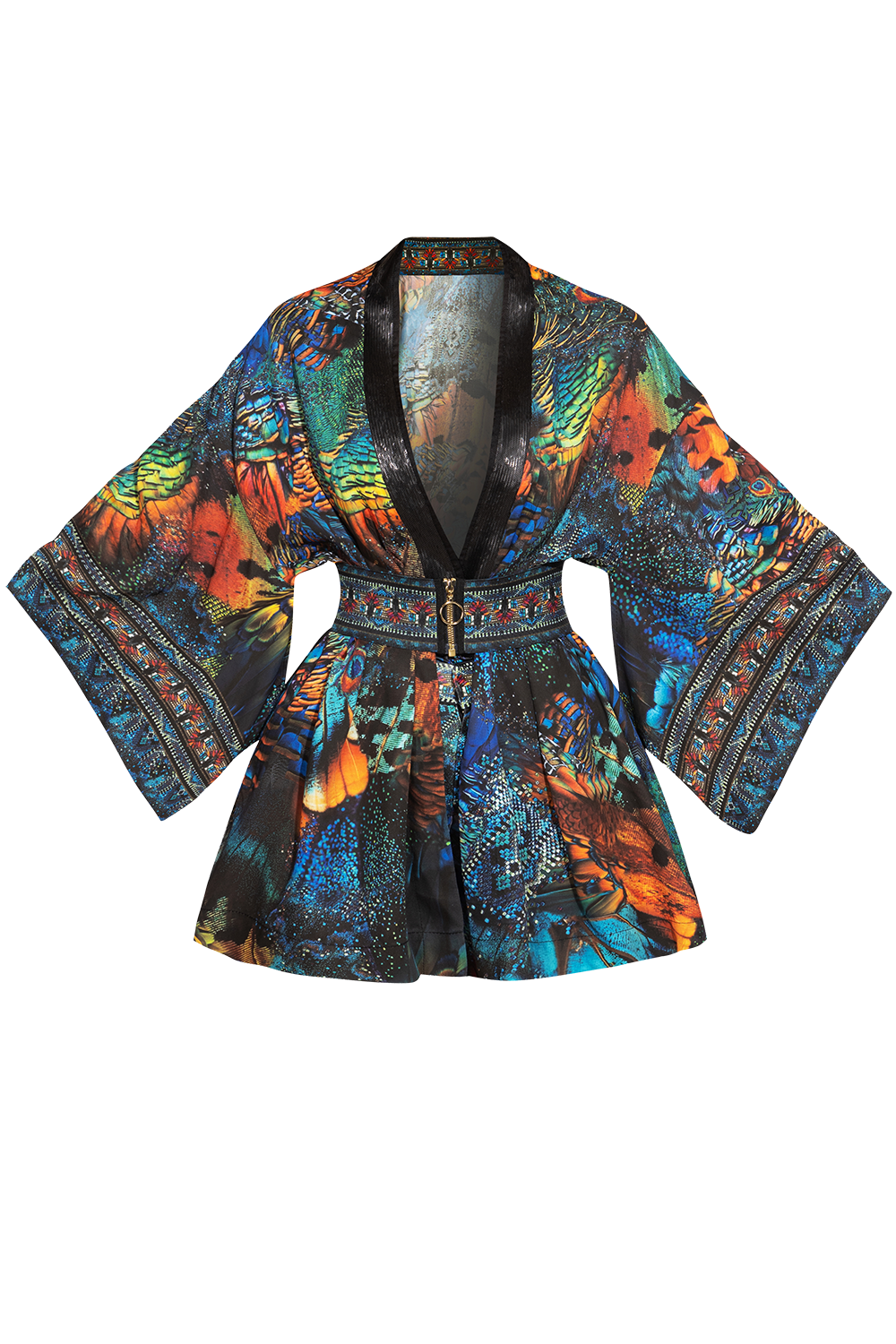 KIMONO COURT EN VISCOSE AVEC CEINTURE ÉLASTIQUE - AMAZONIA