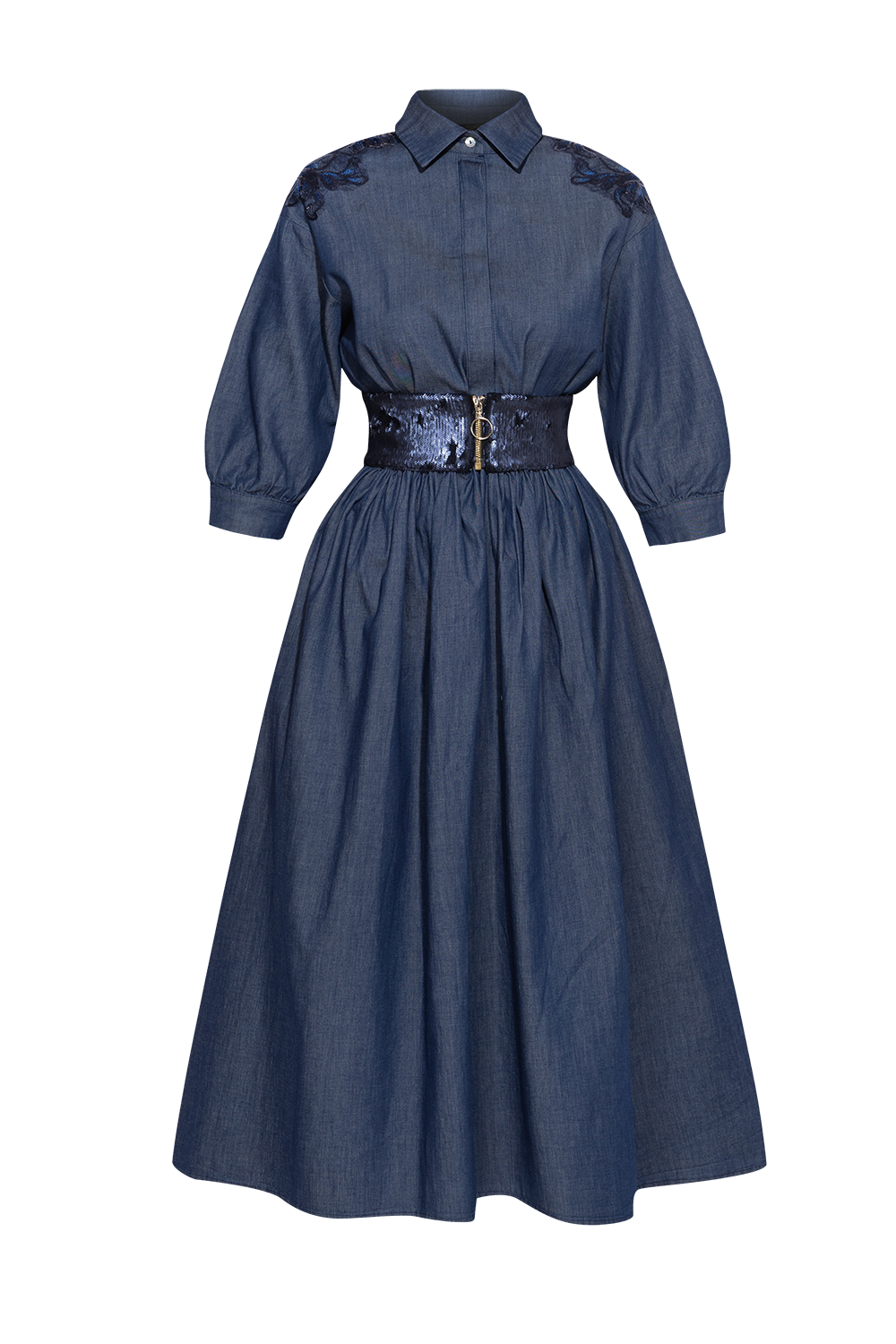 LOOSE LIGHT DENIM DRESS WITH BELT - ESSENTIALS