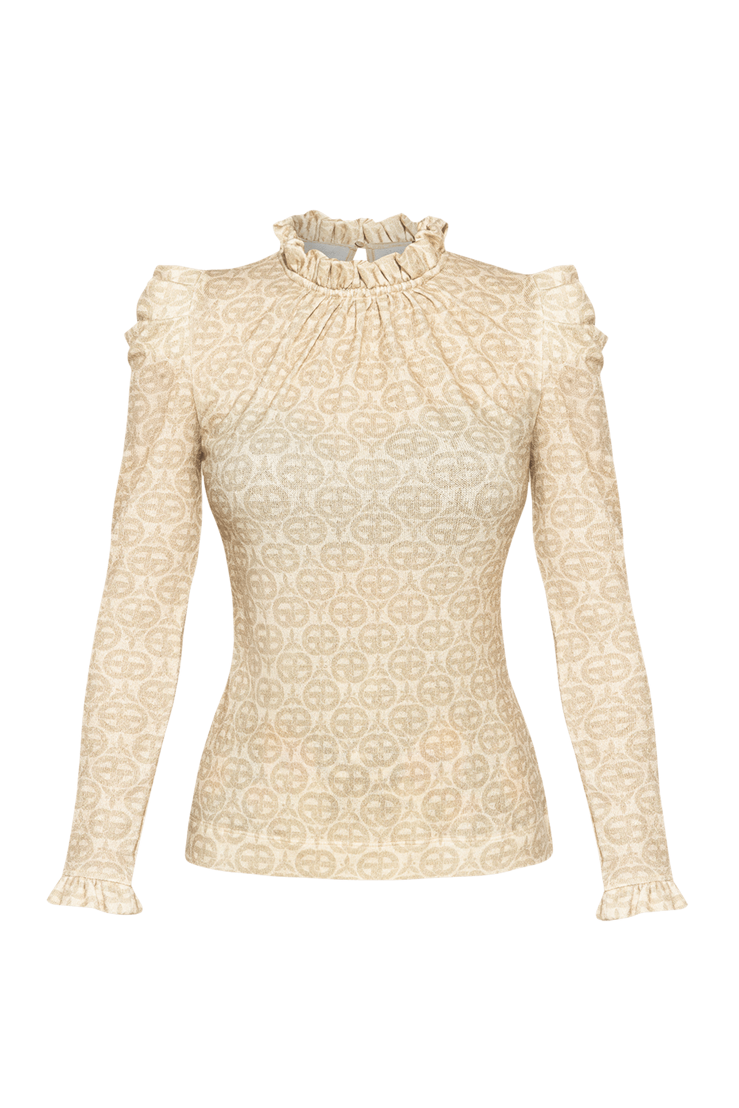 BLOUSE À ENCOLURE FRONCÉE ET IMPRIMÉ LOGO - COLLECTION LOGO IVOIRE