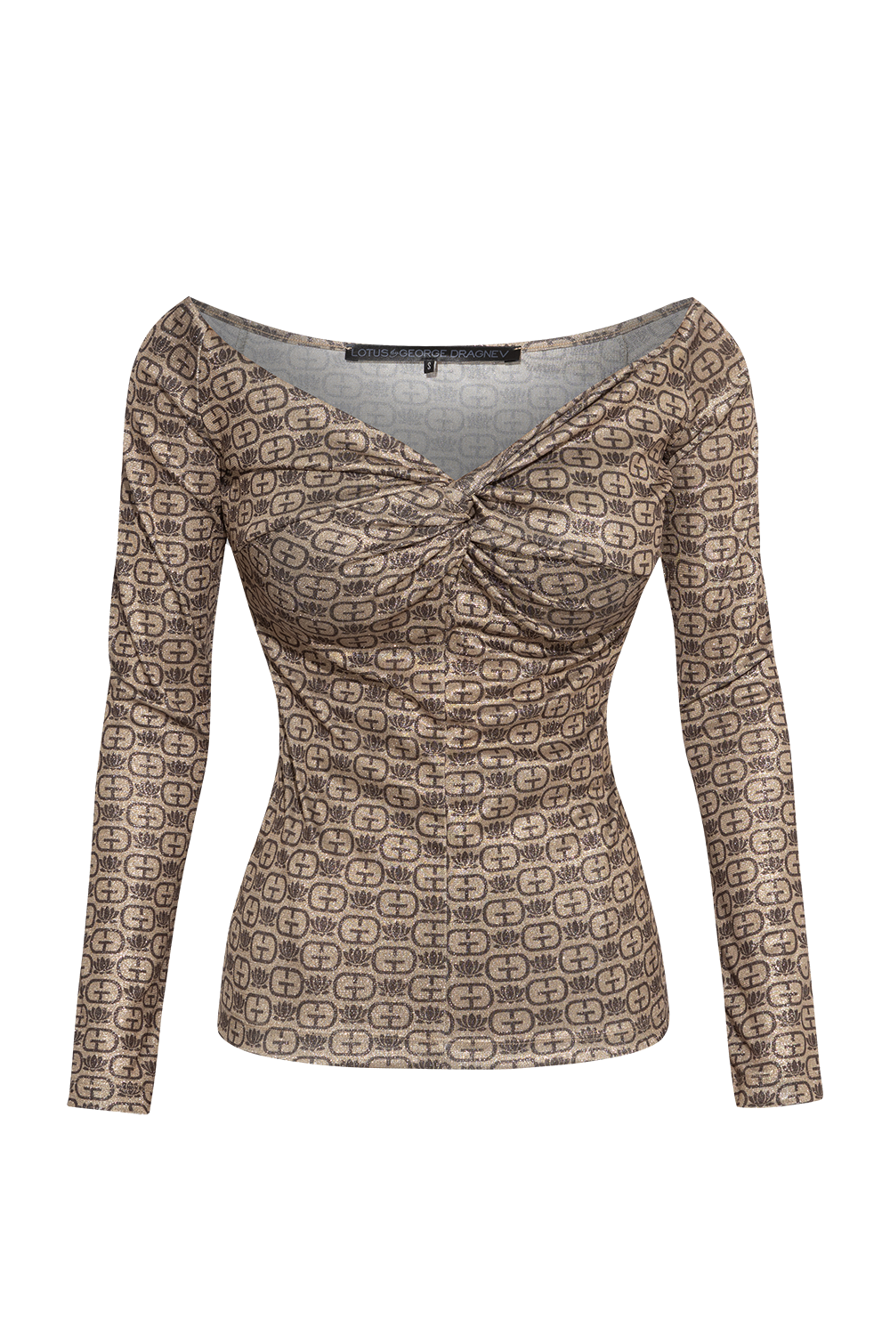 TOP WITH TWIST DETAIL AND LONG SLEEVES - DARK BROWN LOGO