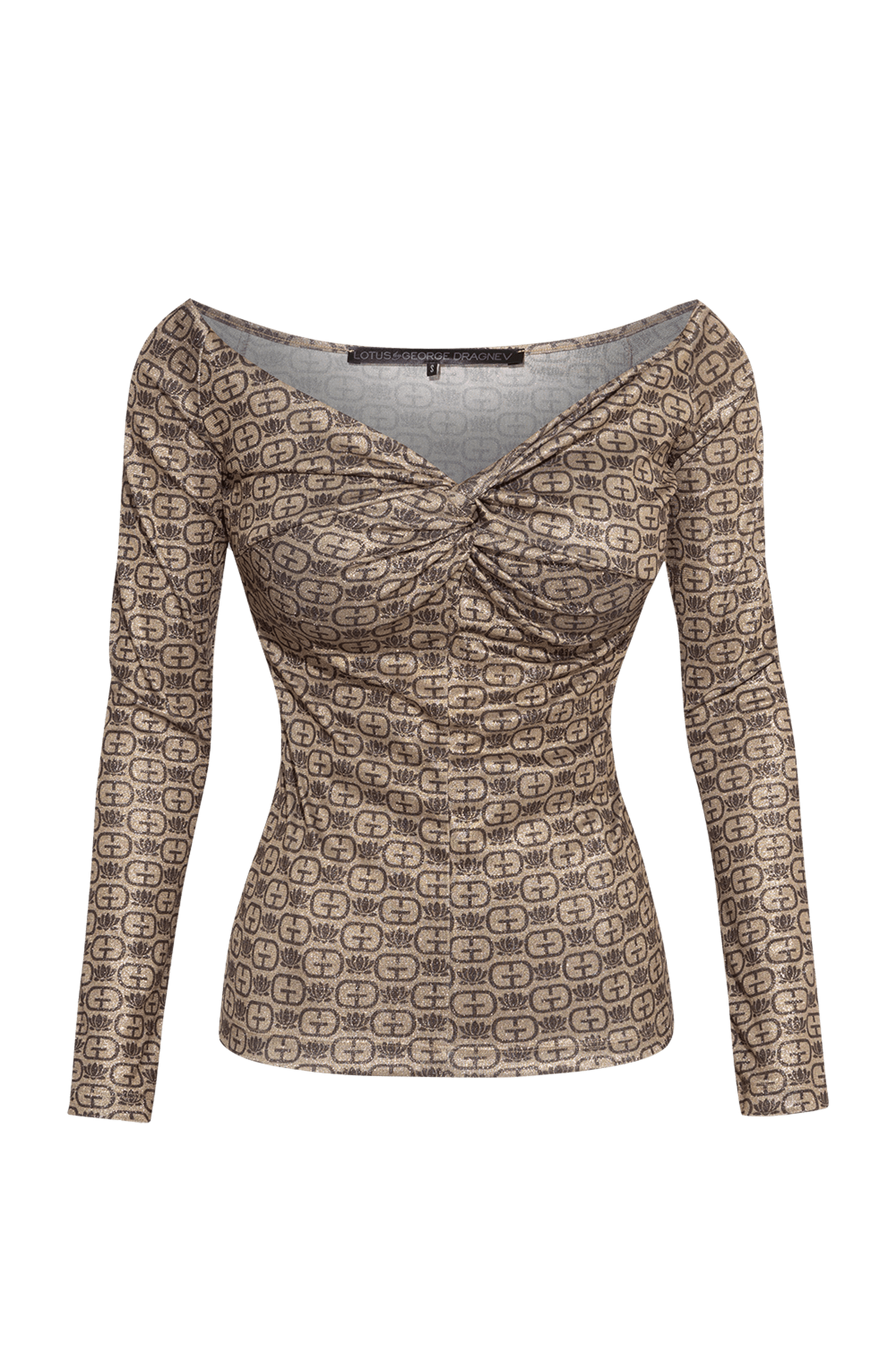 TOP WITH TWIST DETAIL AND LONG SLEEVES - DARK BROWN LOGO