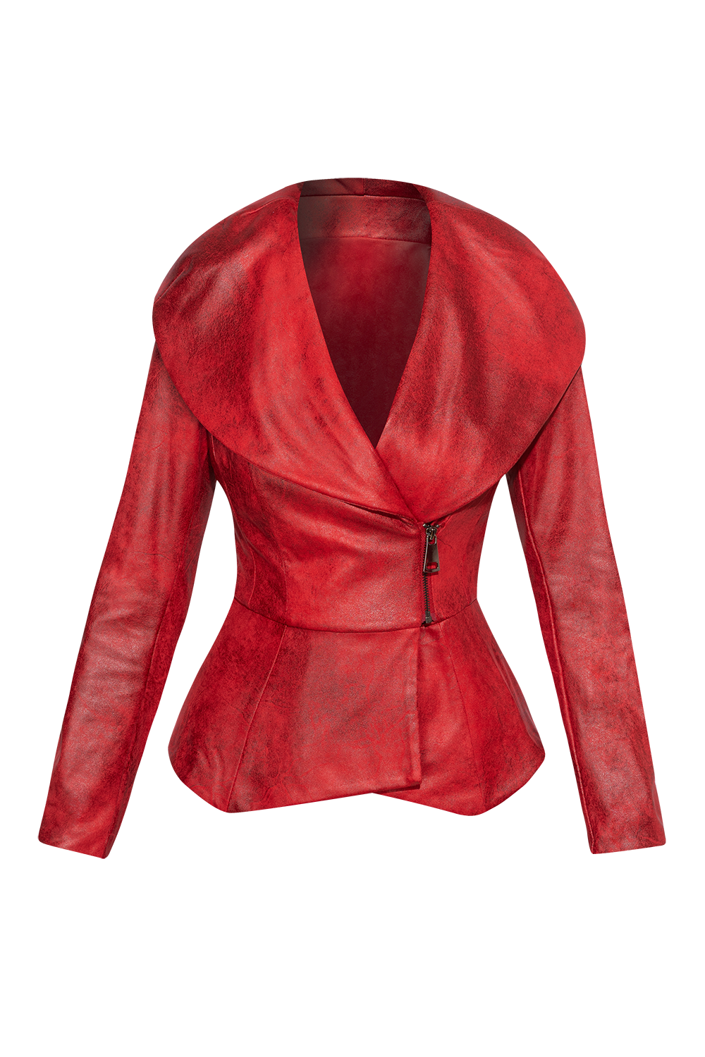 SUEDE-LOOK BLAZER WITH ASYMMETRICAL CLOSURE IN RED - ESSENTIALS