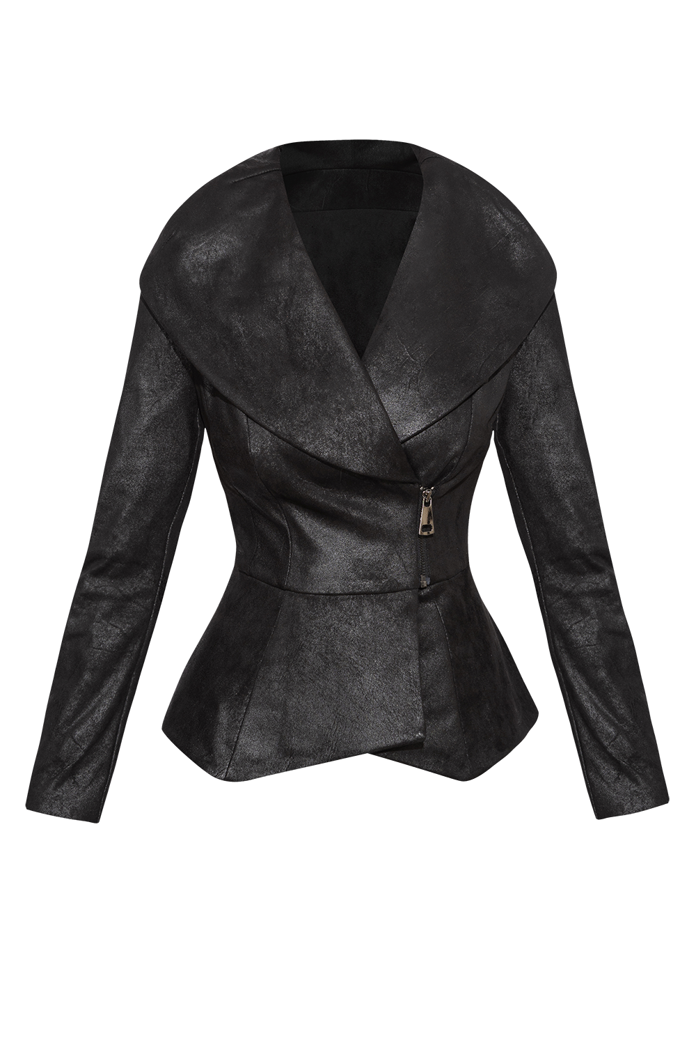 SUEDE-LOOK BLAZER WITH ASYMMETRICAL CLOSURE  IN BLACK - ESSENTIALS