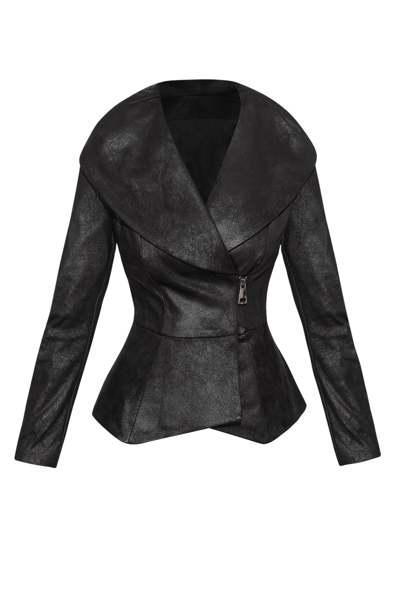 SUEDE-LOOK BLAZER WITH ASYMMETRICAL CLOSURE  IN BLACK - ESSENTIALS JIORO БЛЕЙЗЕР С ШАЛ ЯКА ОТ ВЕЛУР В ЧЕРНО - ESSENTIALS JIORO
