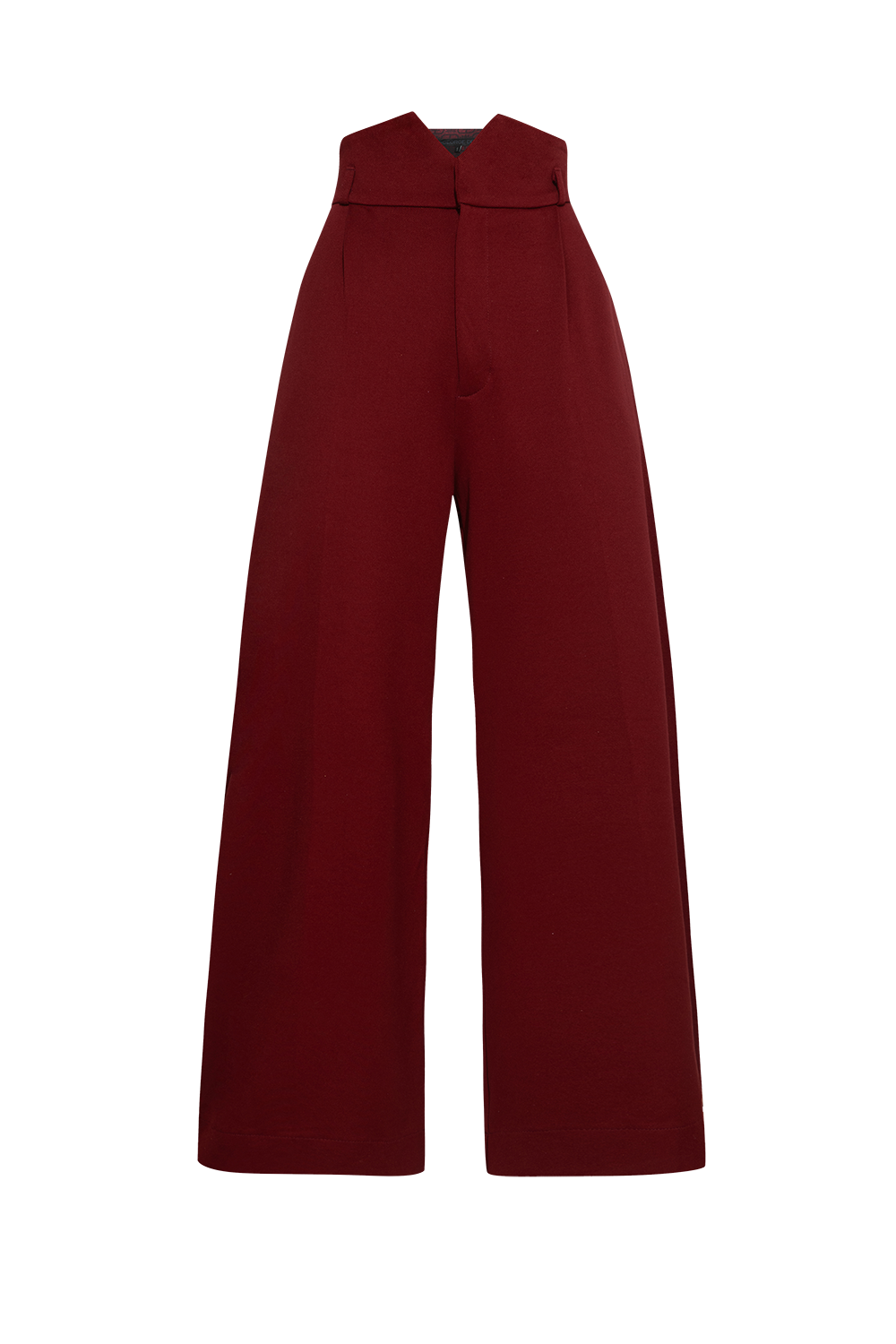VISCOSE BLEND HIGH-WAISTED BURGUNDY TROUSERS – ESSENTIALS